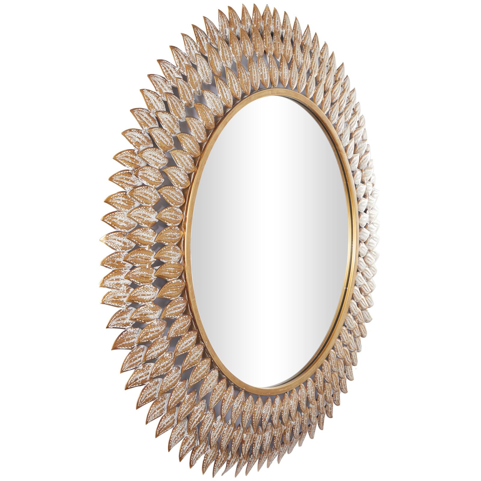 Gold Metal Radial Leaf Wall Mirror 32" x 1" x 32"