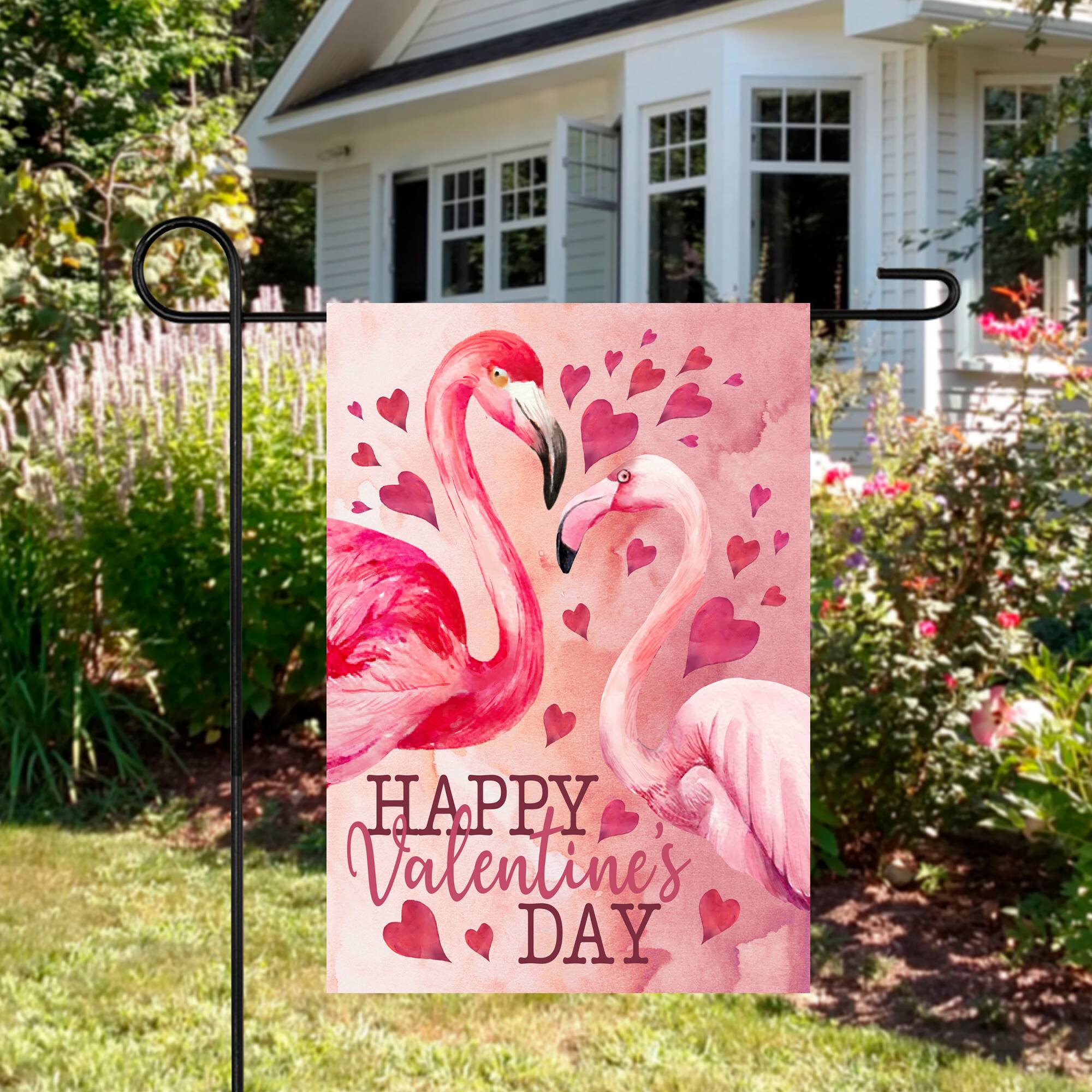 Happy Valentine's Day Flamingo Outdoor Garden Flag