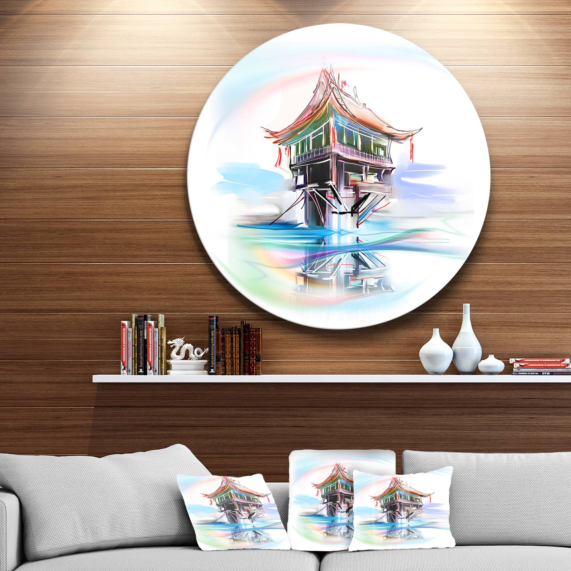 Designart - Pagoda in Vietnam&#x27; Disc Abstract Circle Metal Wall Art