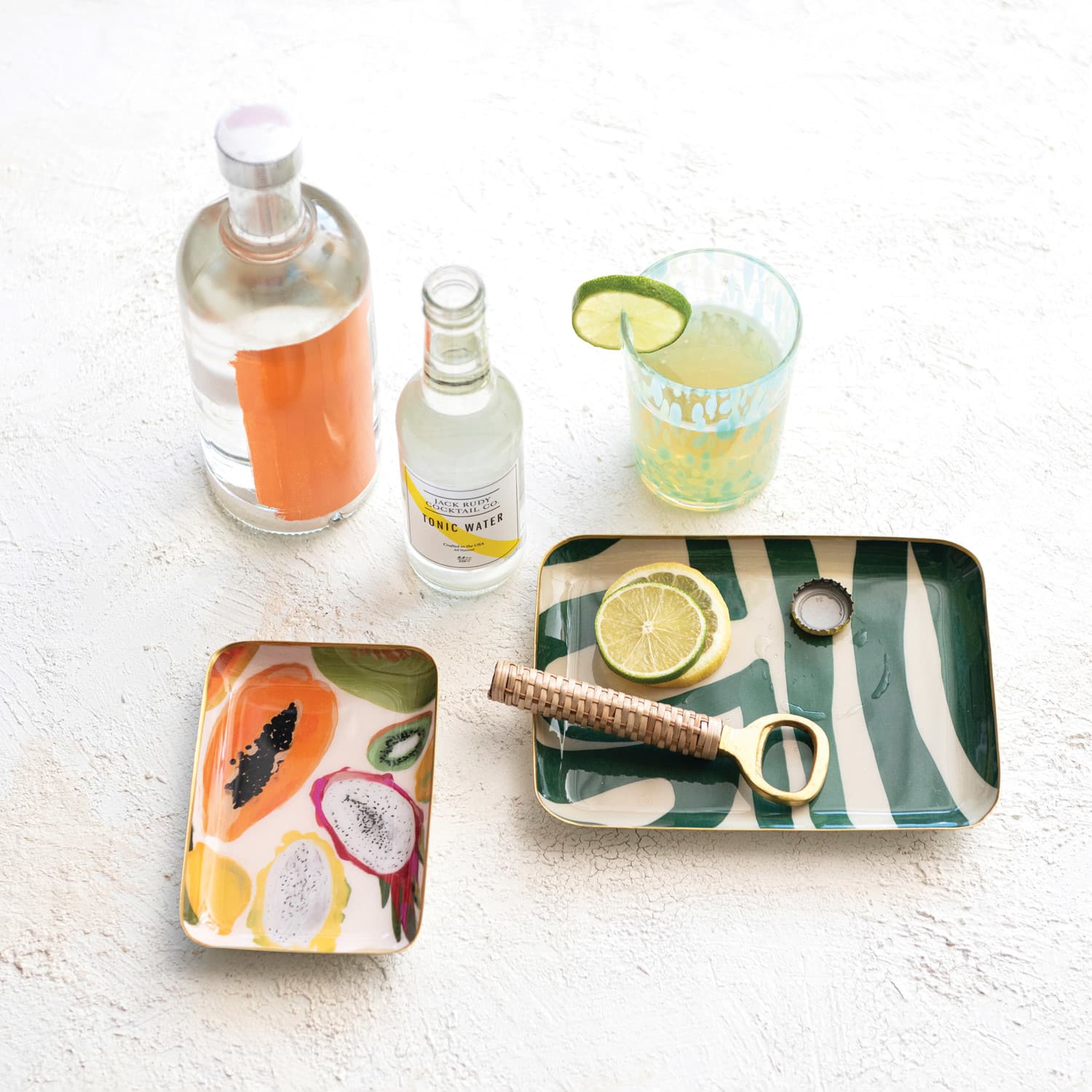 Hello Honey® Fruit & Abstract Striped Enameled Metal Tray Set