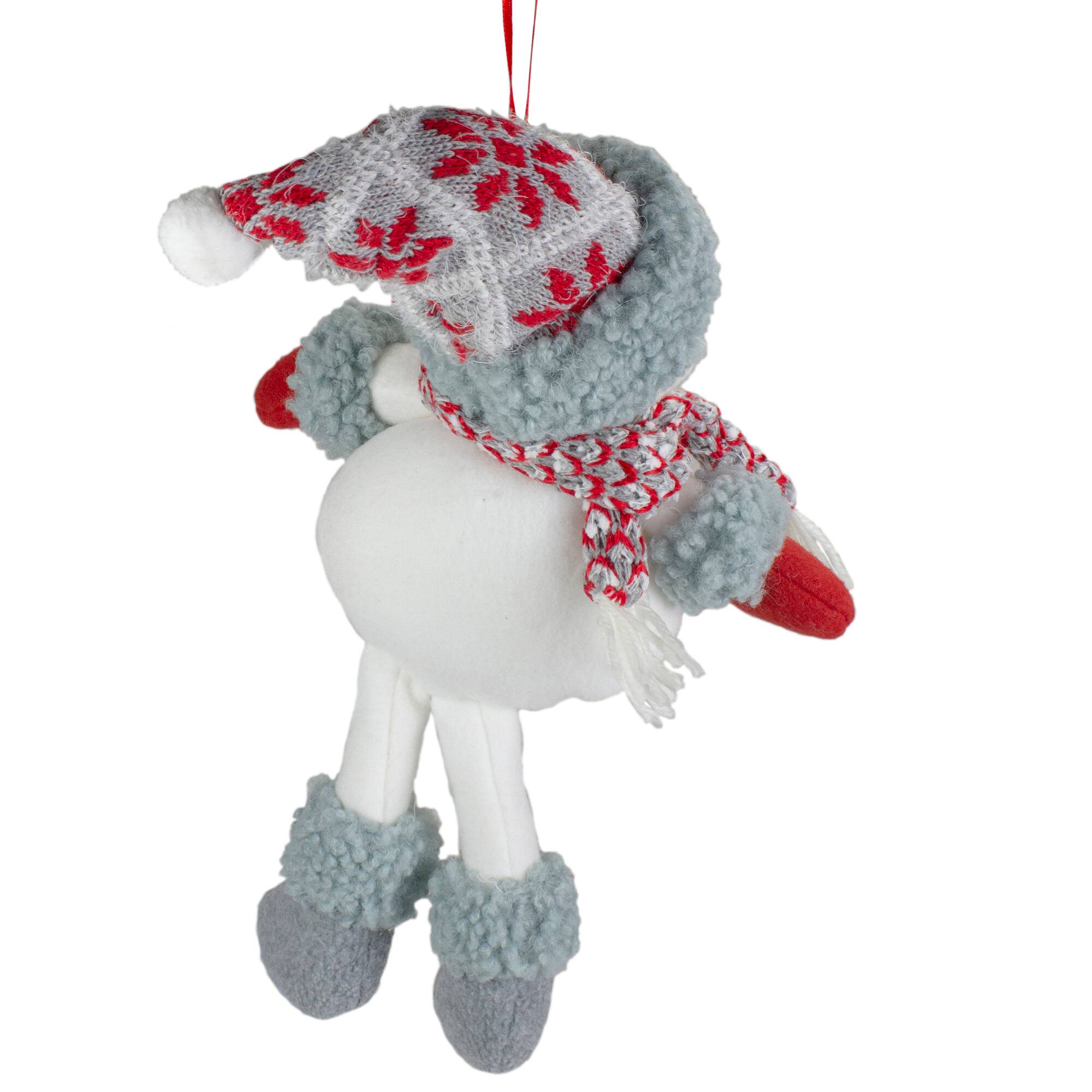 14" Gray & Red Plush Snowman Hanging Christmas Ornament