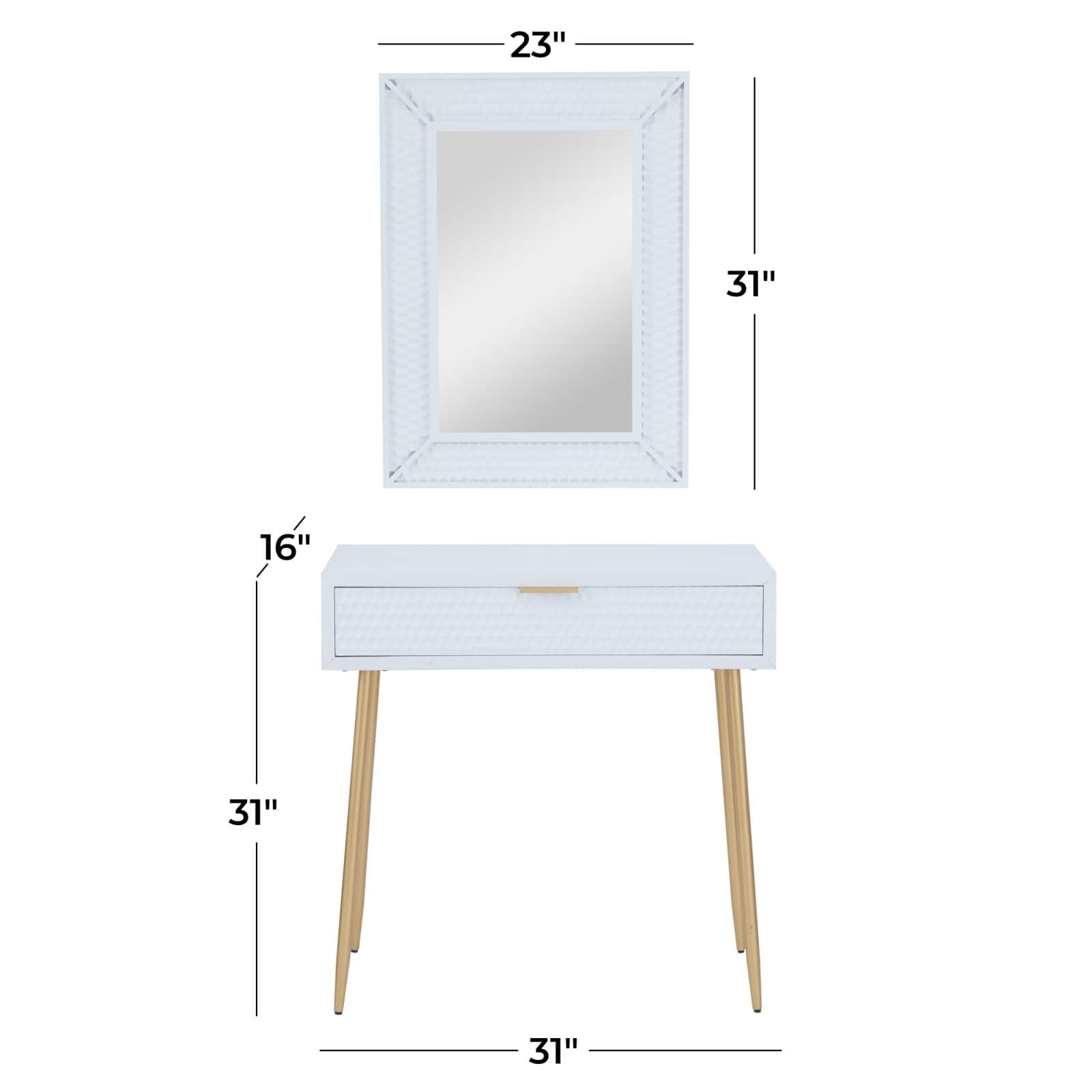 Set of 2&#x22; White Wood Contemporary Console Table with Mirror, 31&#x22; x 31&#x22; x 16&#x22;