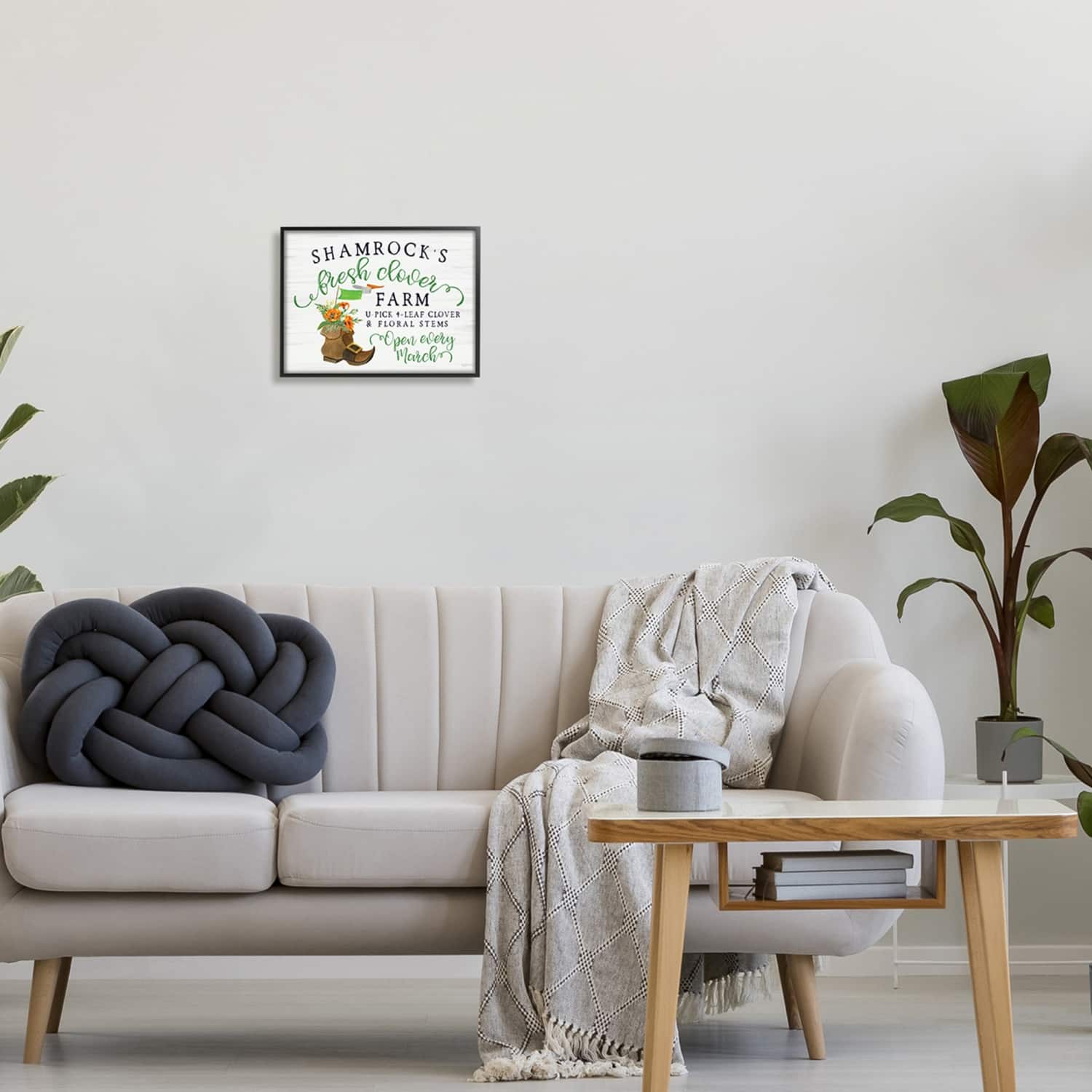 Stupell Industries Shamrock Clover Farm Typography Sign Grainy Pattern Framed Giclee Art