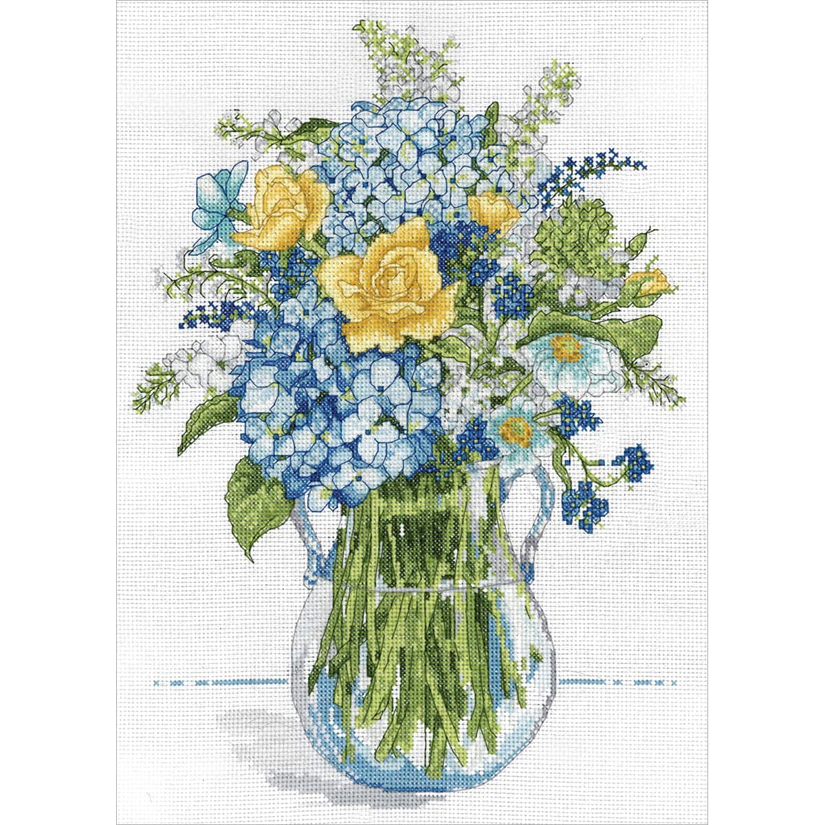 Design Works&#x2122; Blue &#x26; Yellow Floral Counted Cross Stitch Kit
