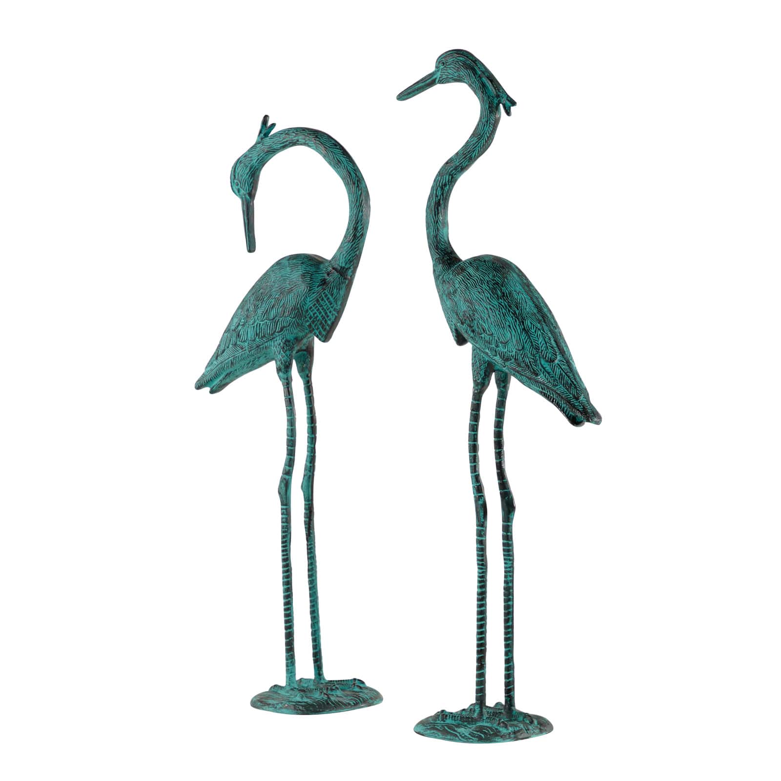 Green Birds Aluminum Coastal Garden Sculpture Set