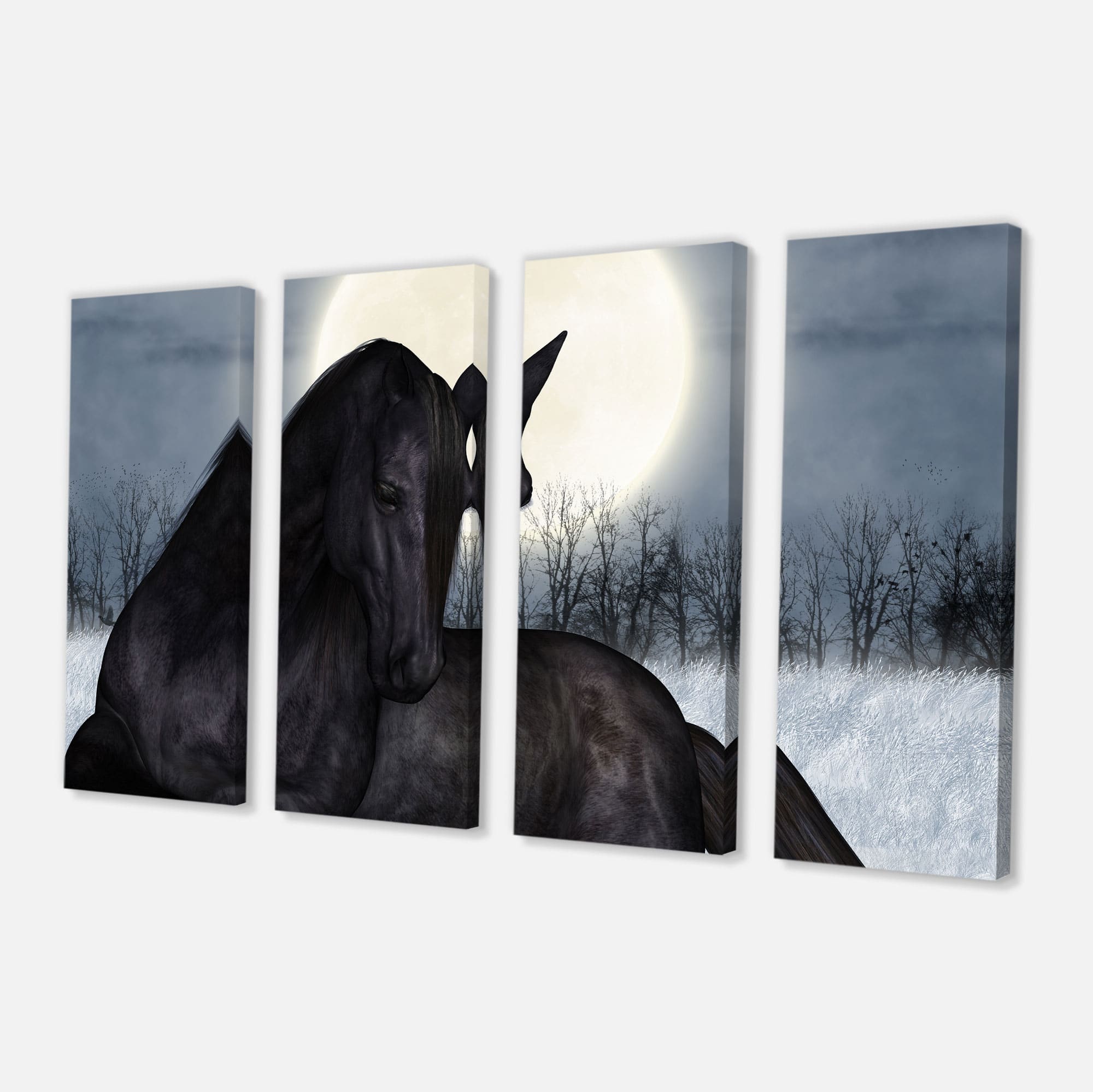 Designart - Black Horse in Moonlight