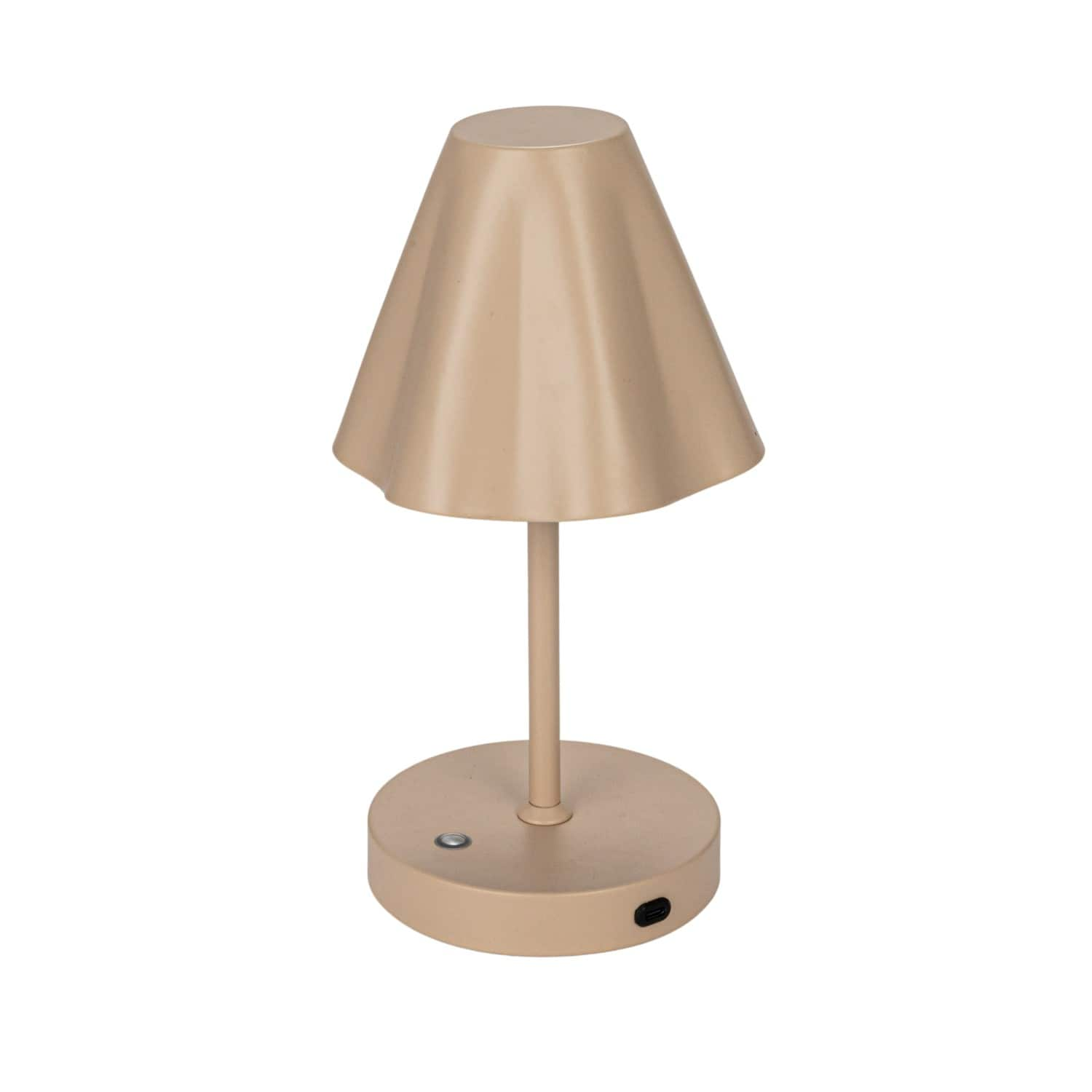 11&#x22; Tan Round Metal LED Rechargeable Table Lamp