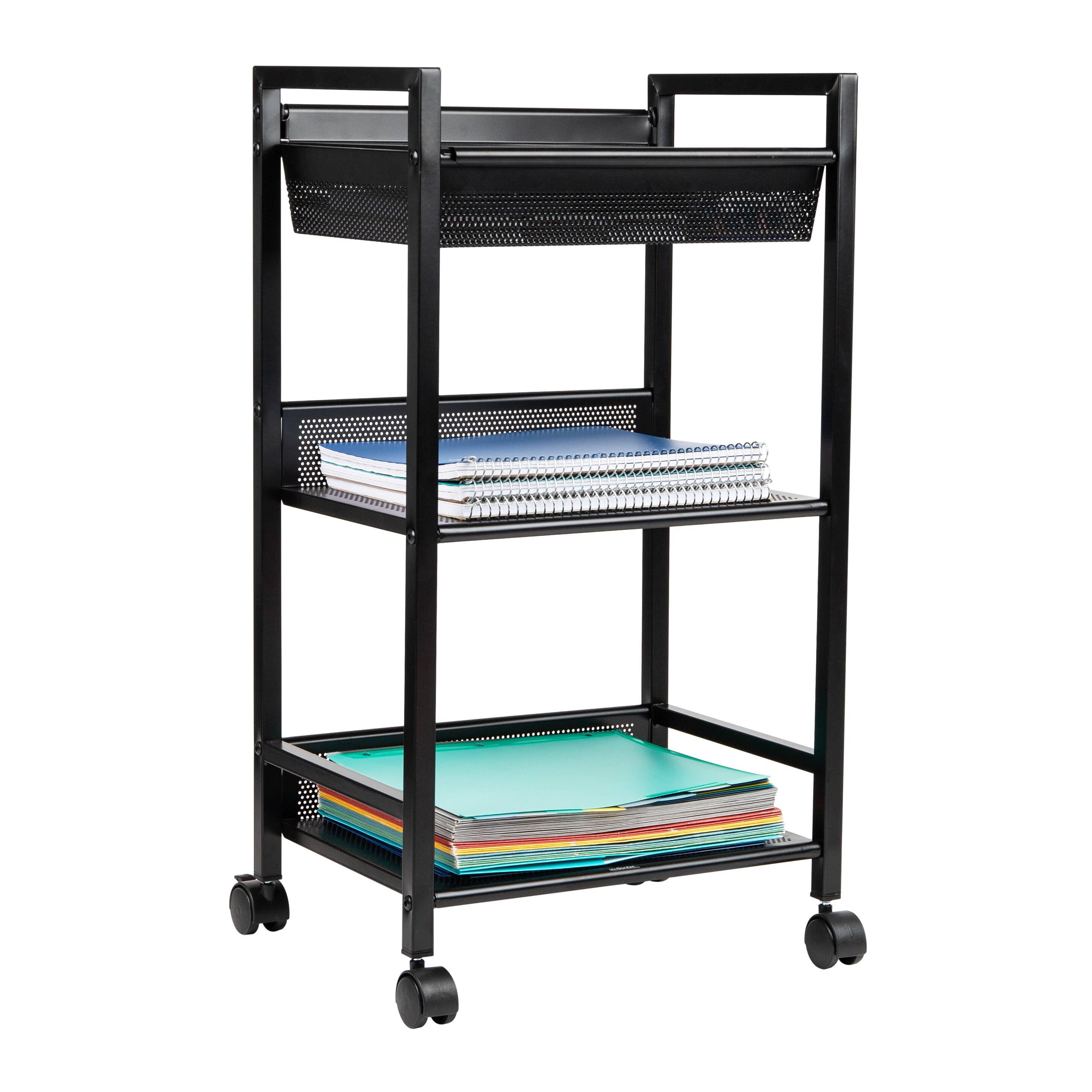 Mind Reader Cart with Covered Compartment, Office Organizer, Storage, 3-Tier, Office, Metal
