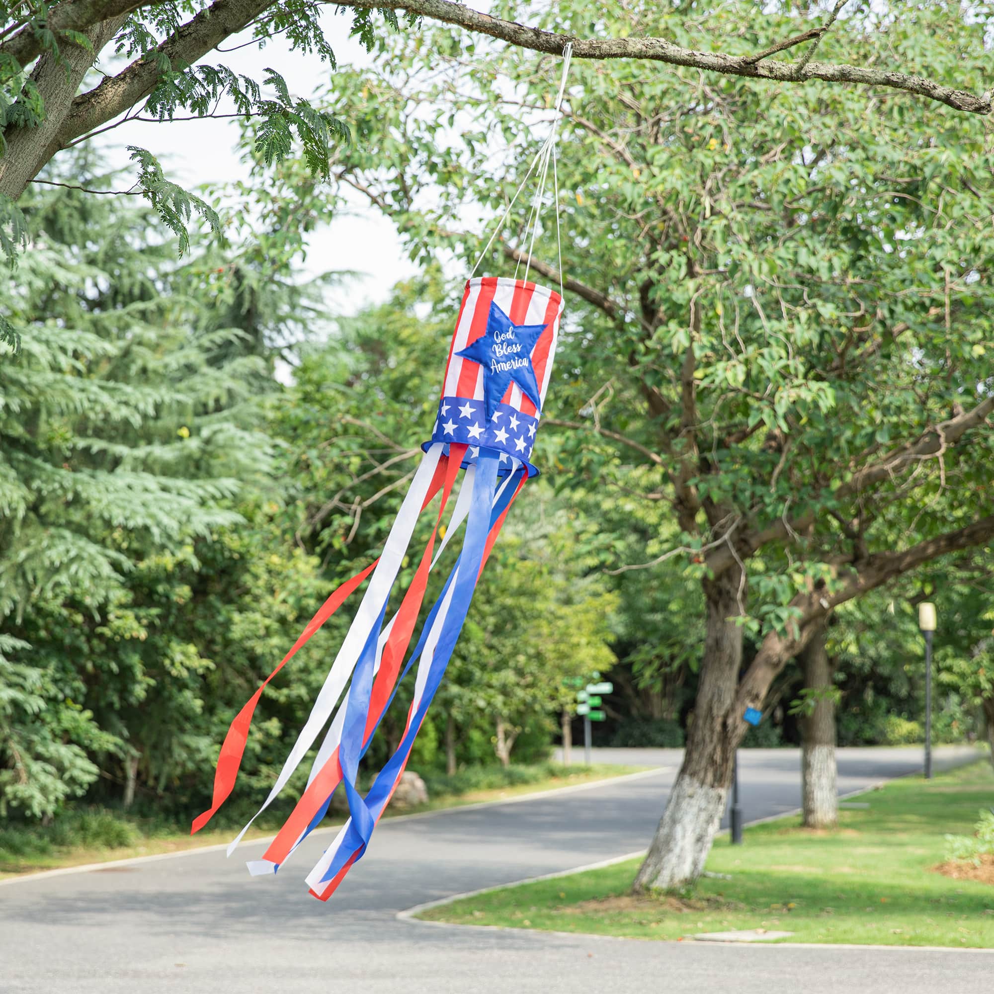 Glitzhome&#xAE; 60&#x22; Patriotic Stars &#x26; Stripes Windsock