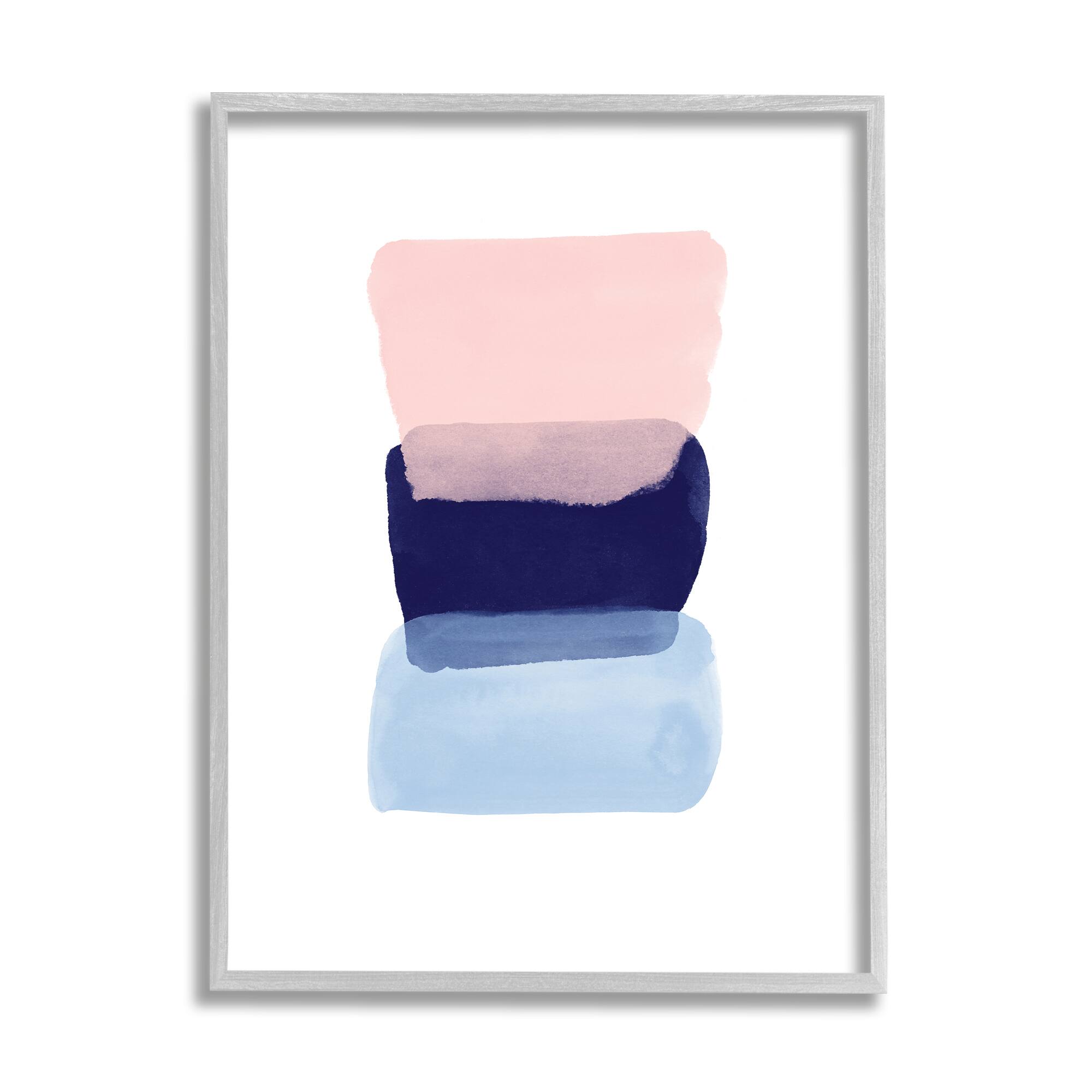 Stupell Industries Layered Squares Abstract Sides Blue Pink in Gray Frame Wall Art