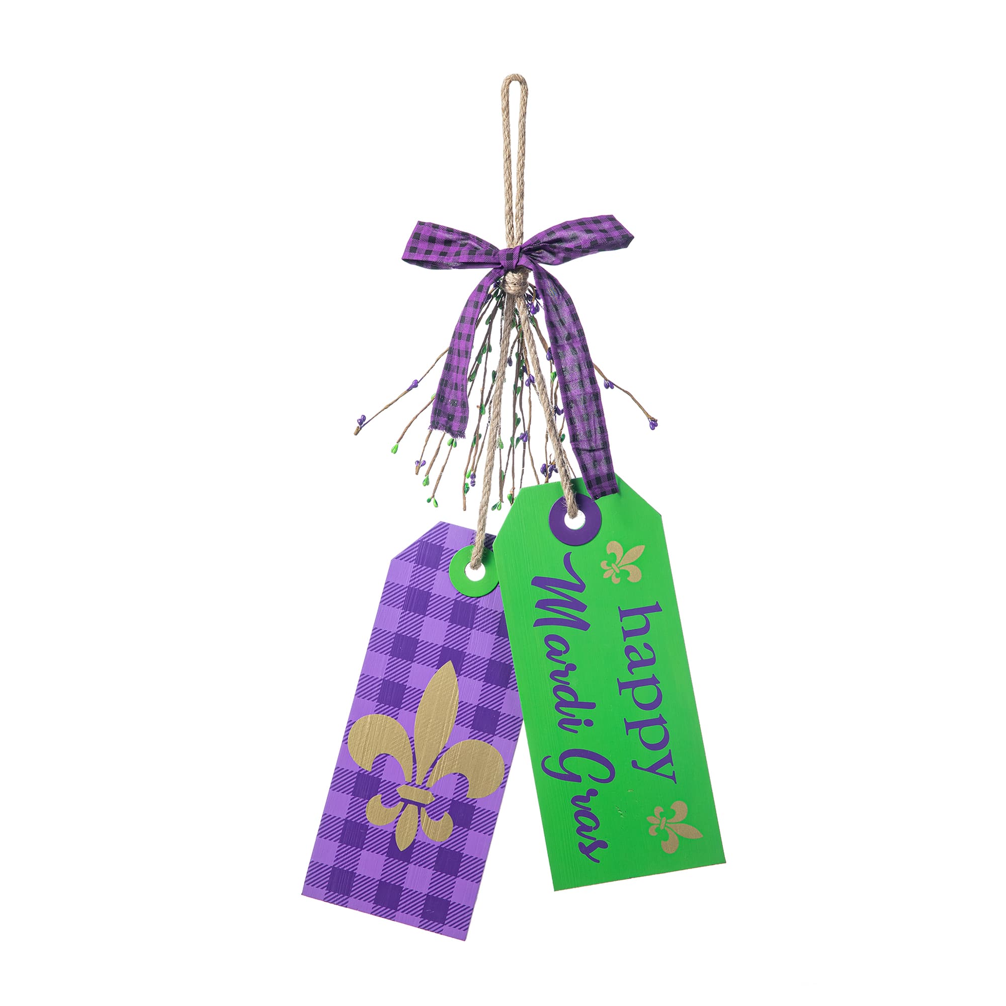 Glitzhome® 25.5" Happy Mardi Gras Day Wooden Bookmark Door Hanger