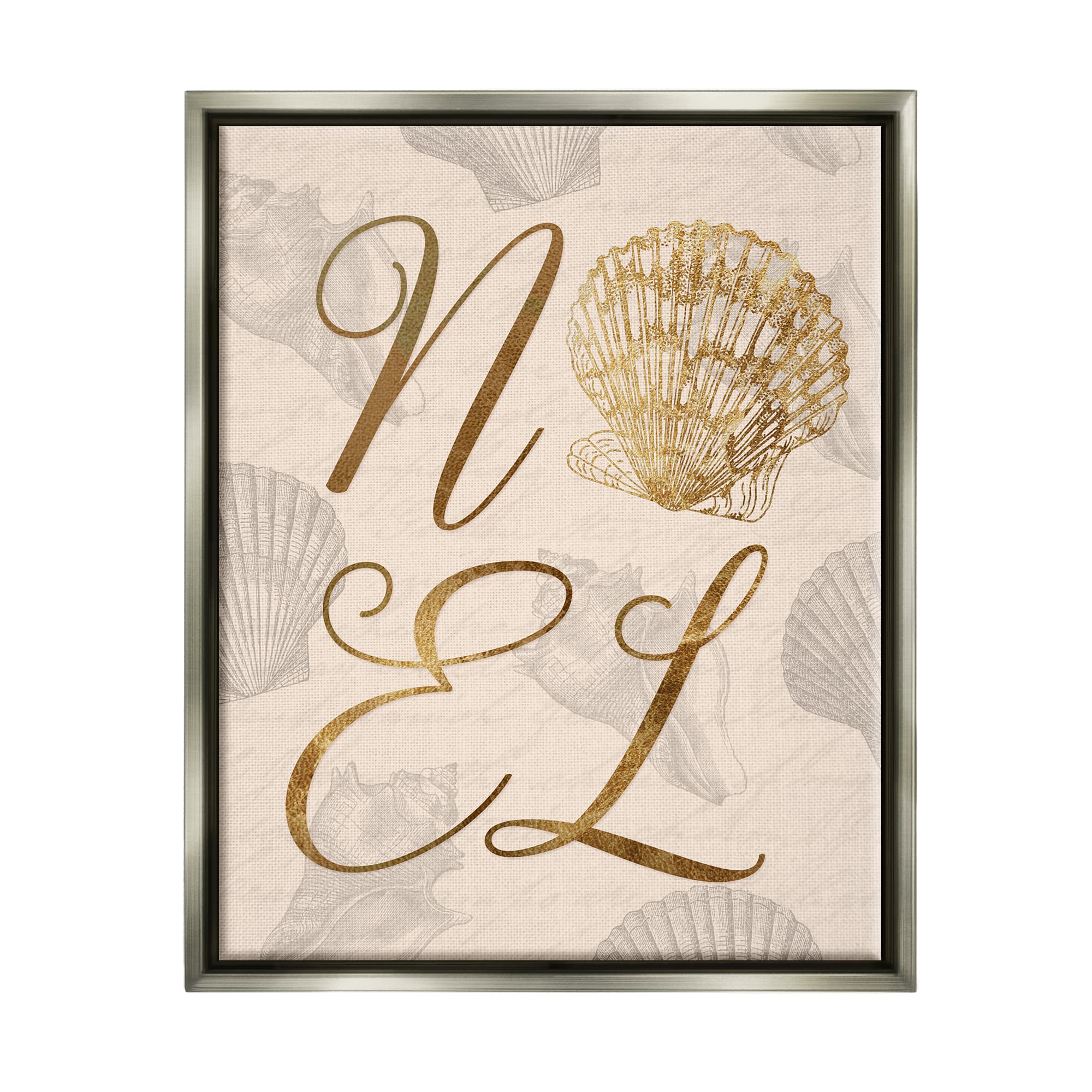 Stupell Industries Noel Holiday Seashell Detail Framed Floater Canvas Wall Art
