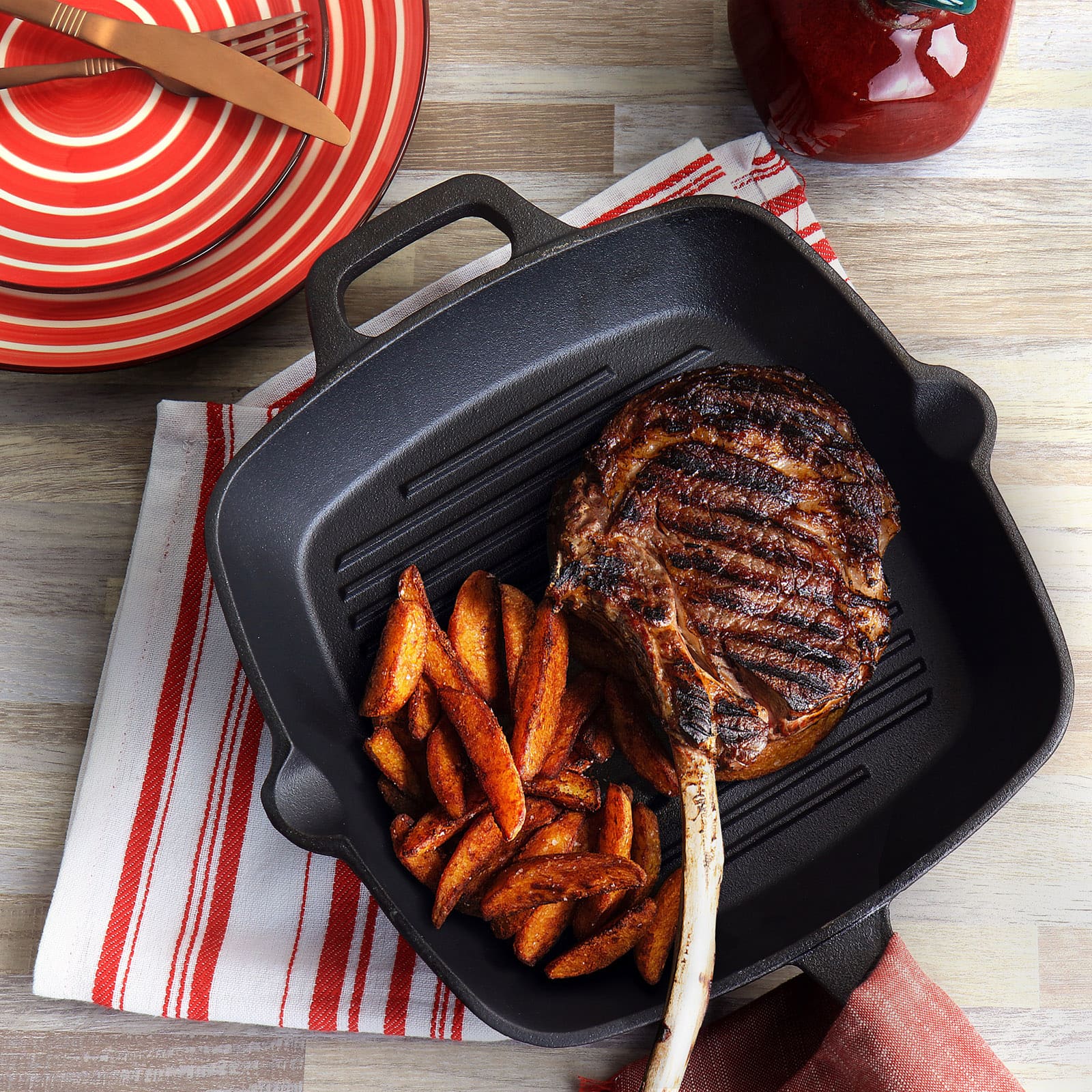 Oster Castaway 10'' Square Cast Iron Grill Pan with Pouring Spouts