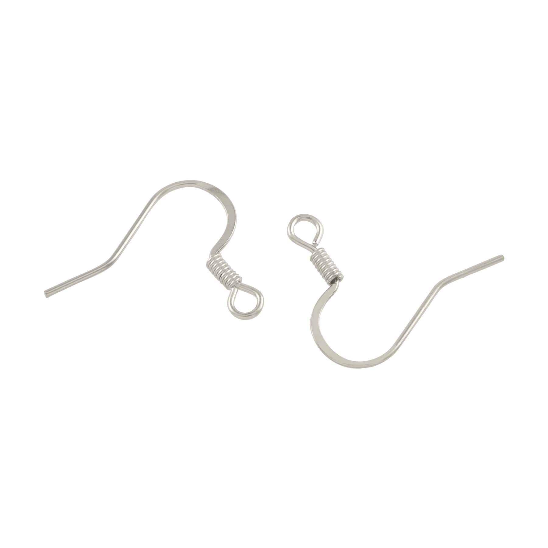 Bead Landing Earring Fish Hooks with Coils - Rhodium Tone - 30 ct