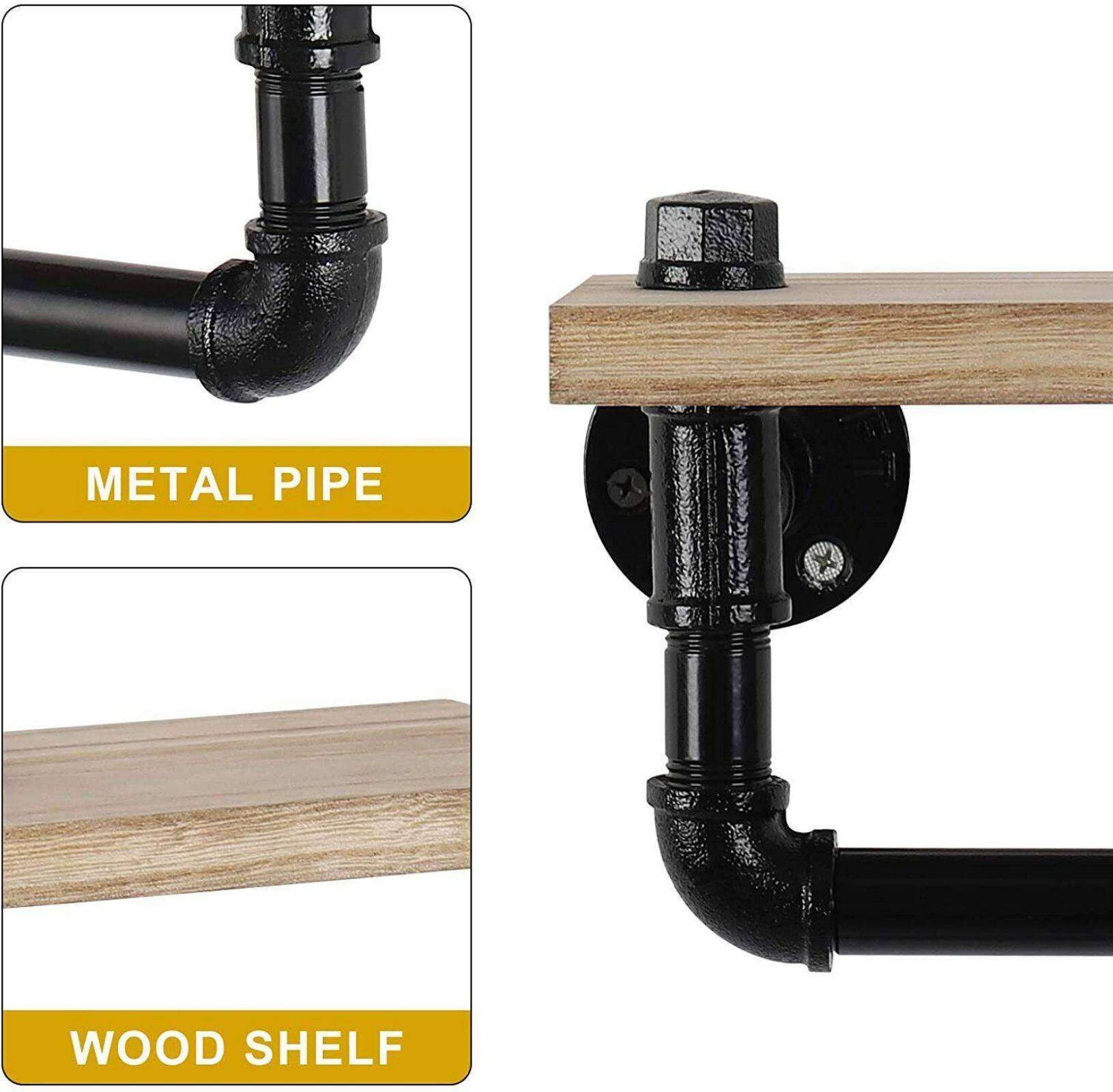 Natural Brown Industrial Wall-Mounted Rustic Toilet Paper Holder with Wood Shelf