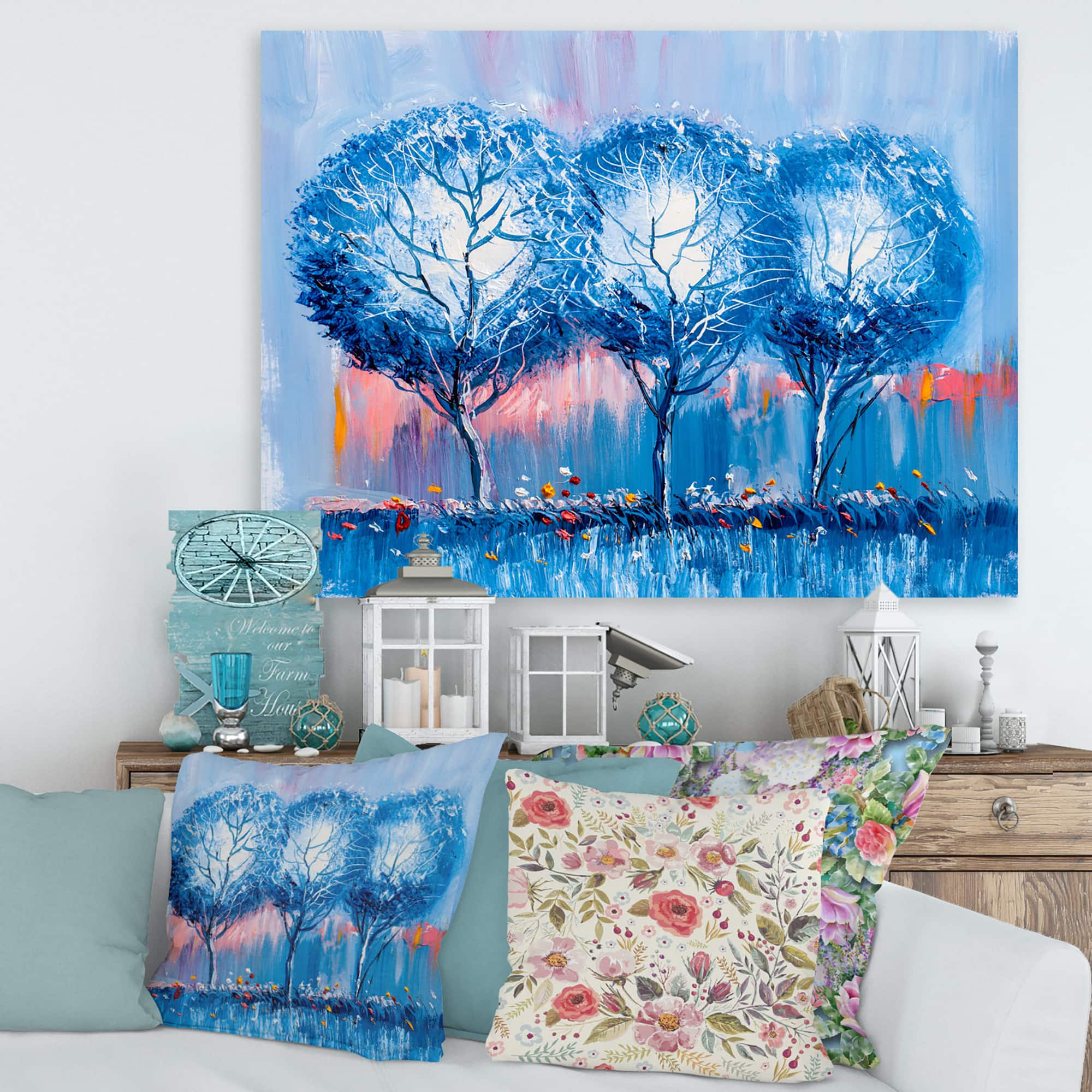 Designart - Colourful Trees Impressionist Landscape III - Modern Canvas Wall Art Print