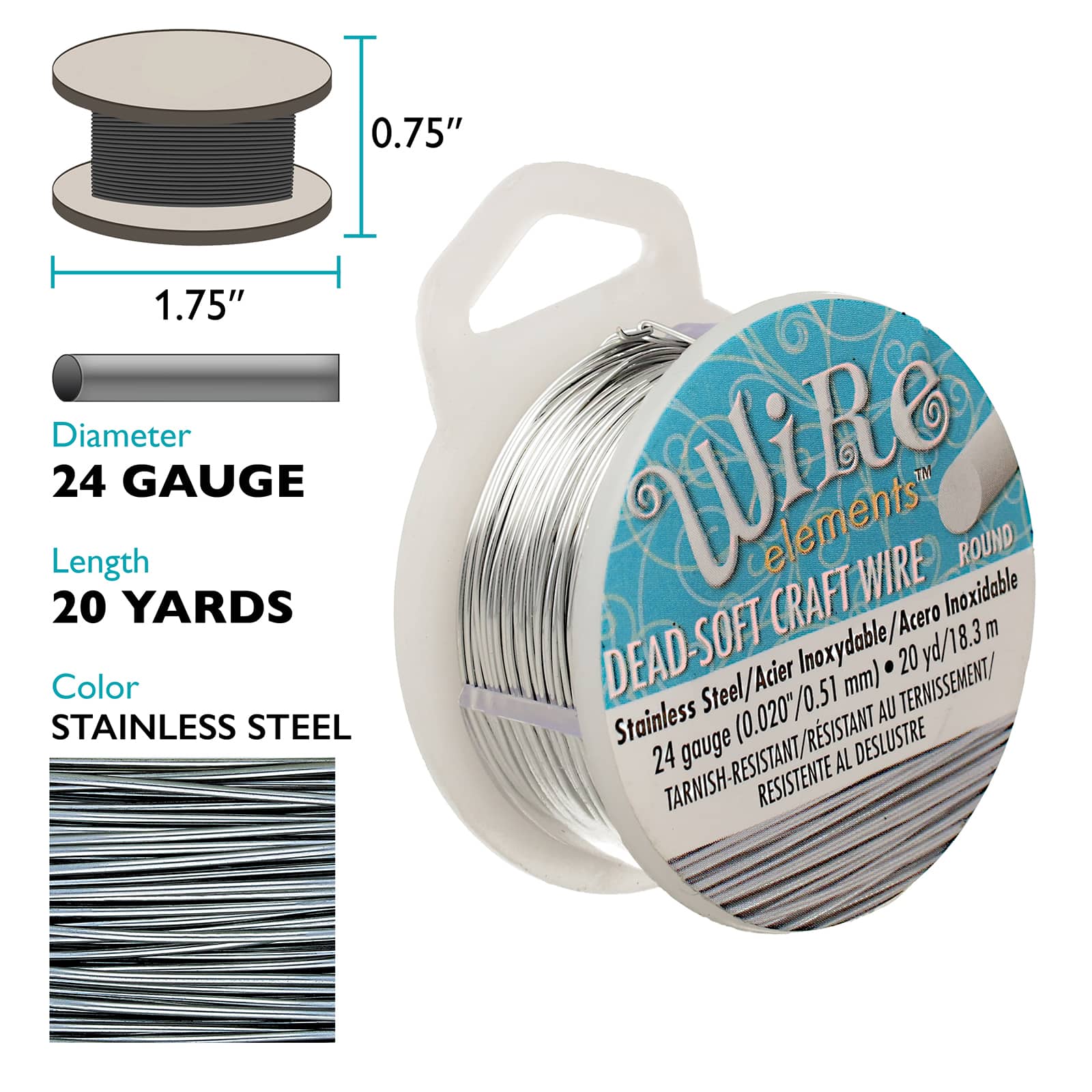 The Beadsmith® Wire Elements™ 24 Gauge Tarnish Resistant Soft Temper Wire, 20yd.
