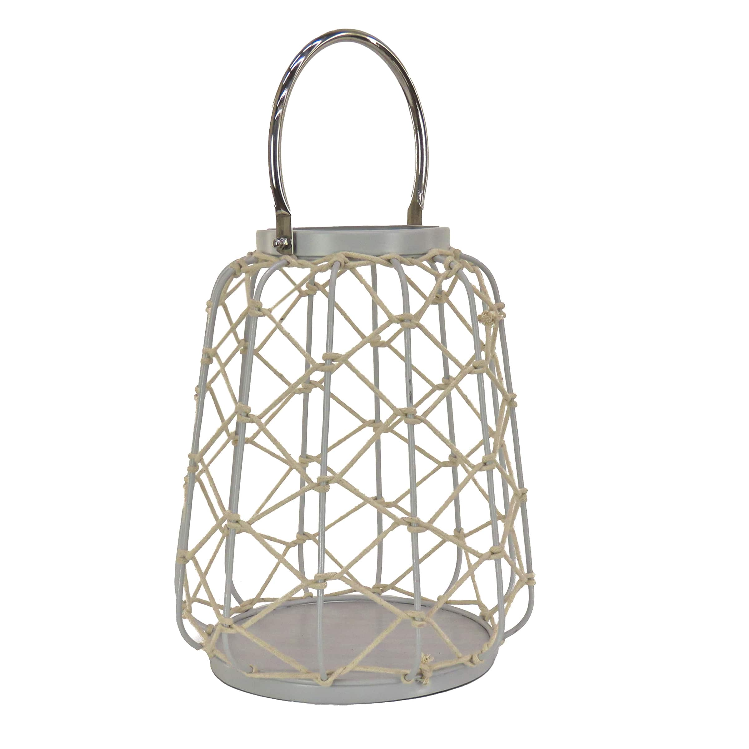 Glacier Gray Candle Lantern with Rope Weave