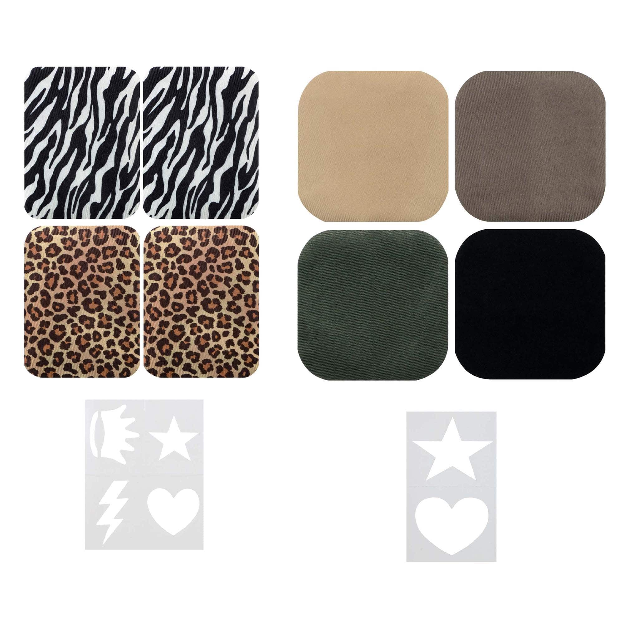 SINGER® Animal Print & Khaki DIY Iron-On Fabric Patch Kit with 2 Bonus Stencils