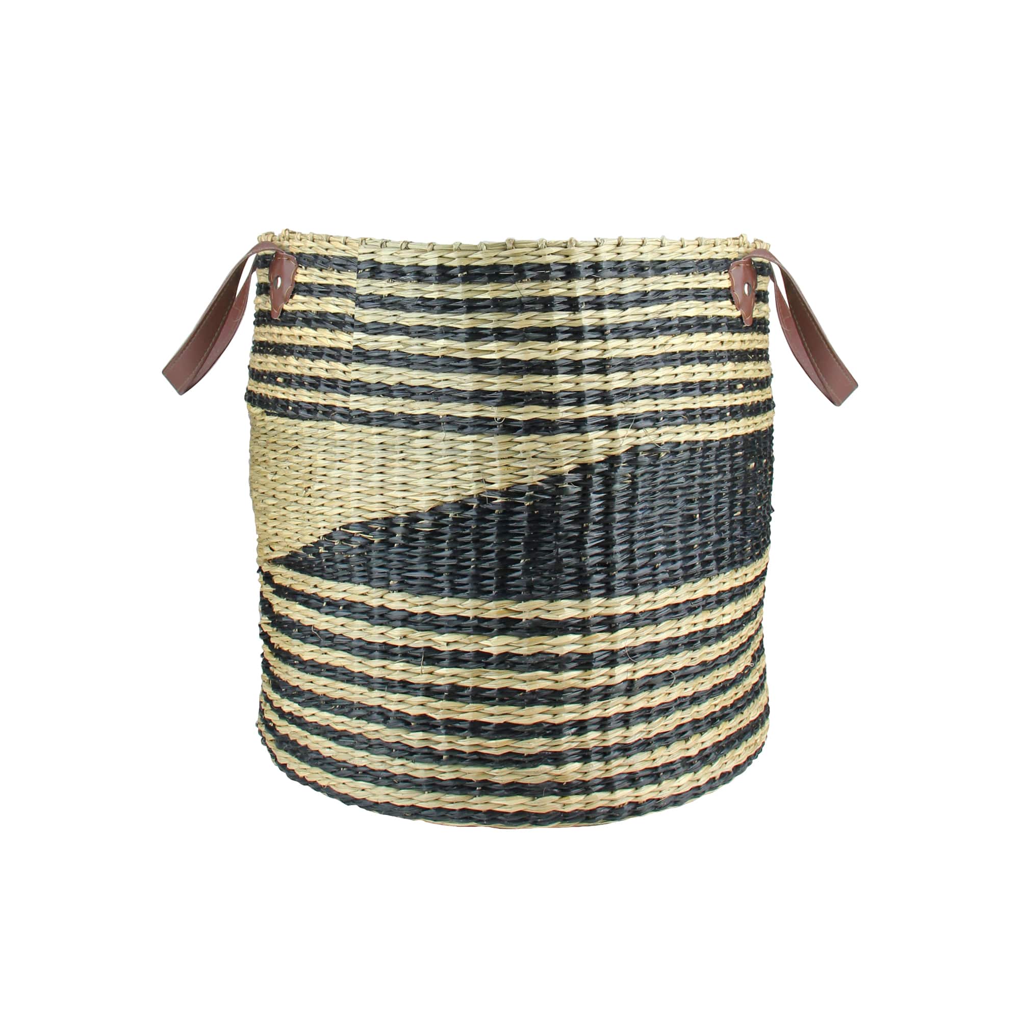 15.5&#x22; Beige &#x26; Black Woven Seagrass Basket with Handles