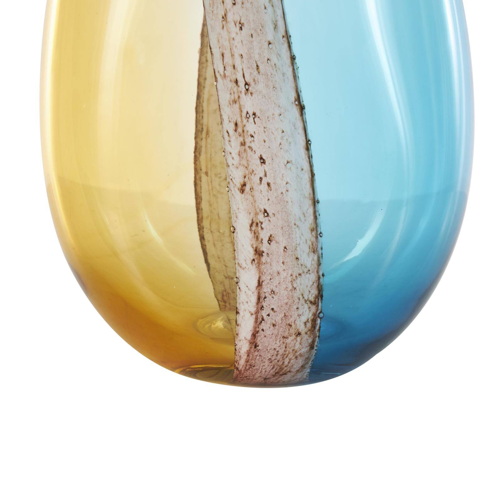 Multicolored Ombre Glass Vase with Pink Textured Stripe Details