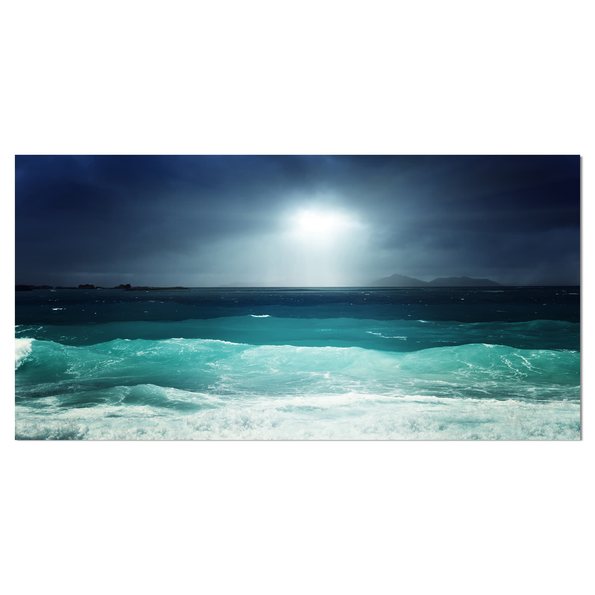 Designart - Green Ocean Waves under Dark Sky - Sea & Shore Photographic on wrapped Canvas