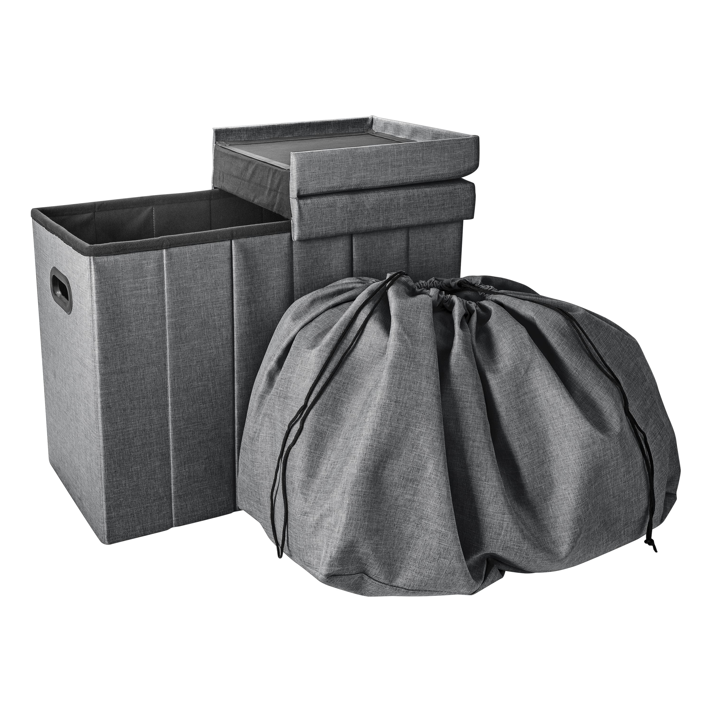 Simplify Gray Collapsible Flip Top Hamper Ottoman