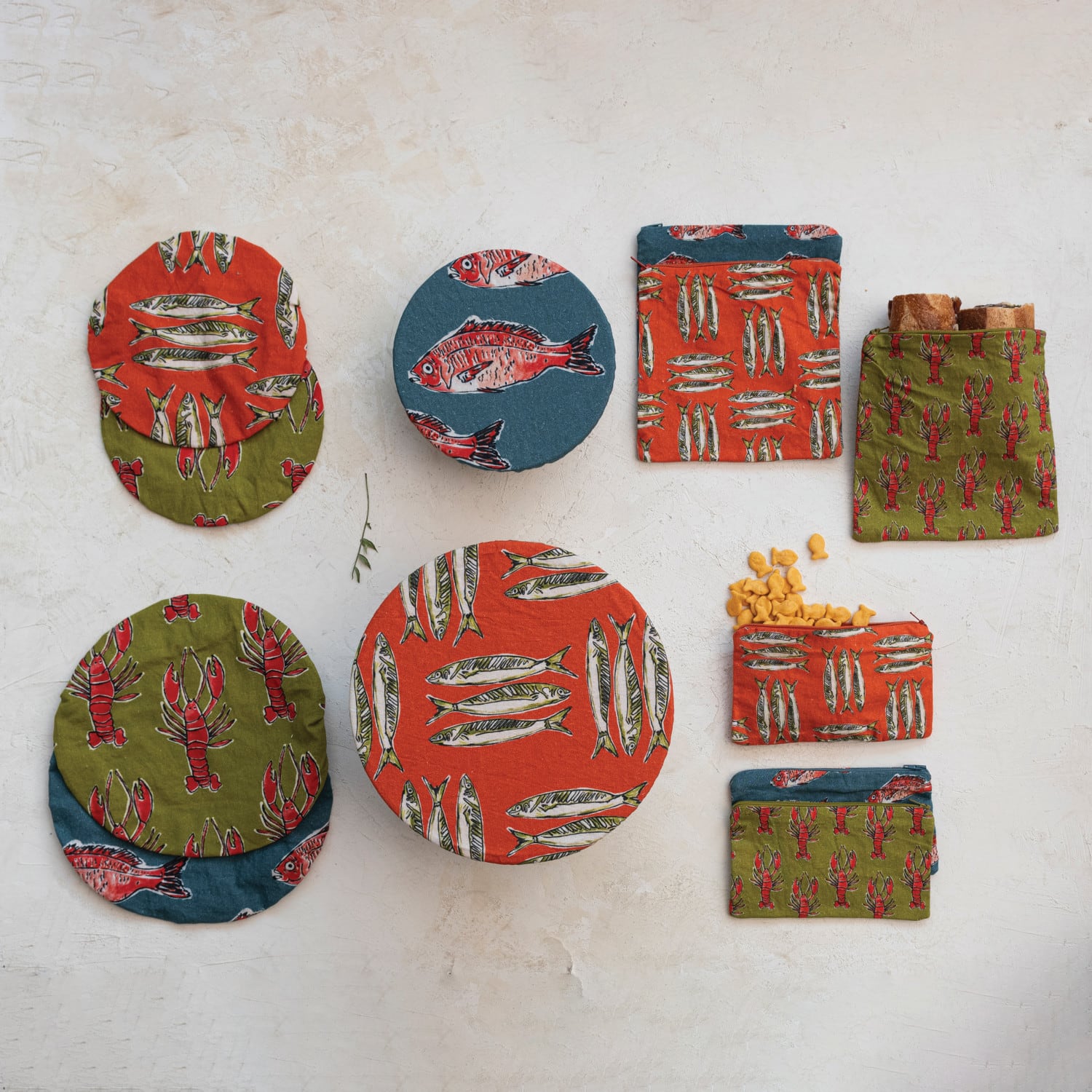 Hello Honey® 10" Sea Life Designs Cotton Bowl Covers with Linings Set