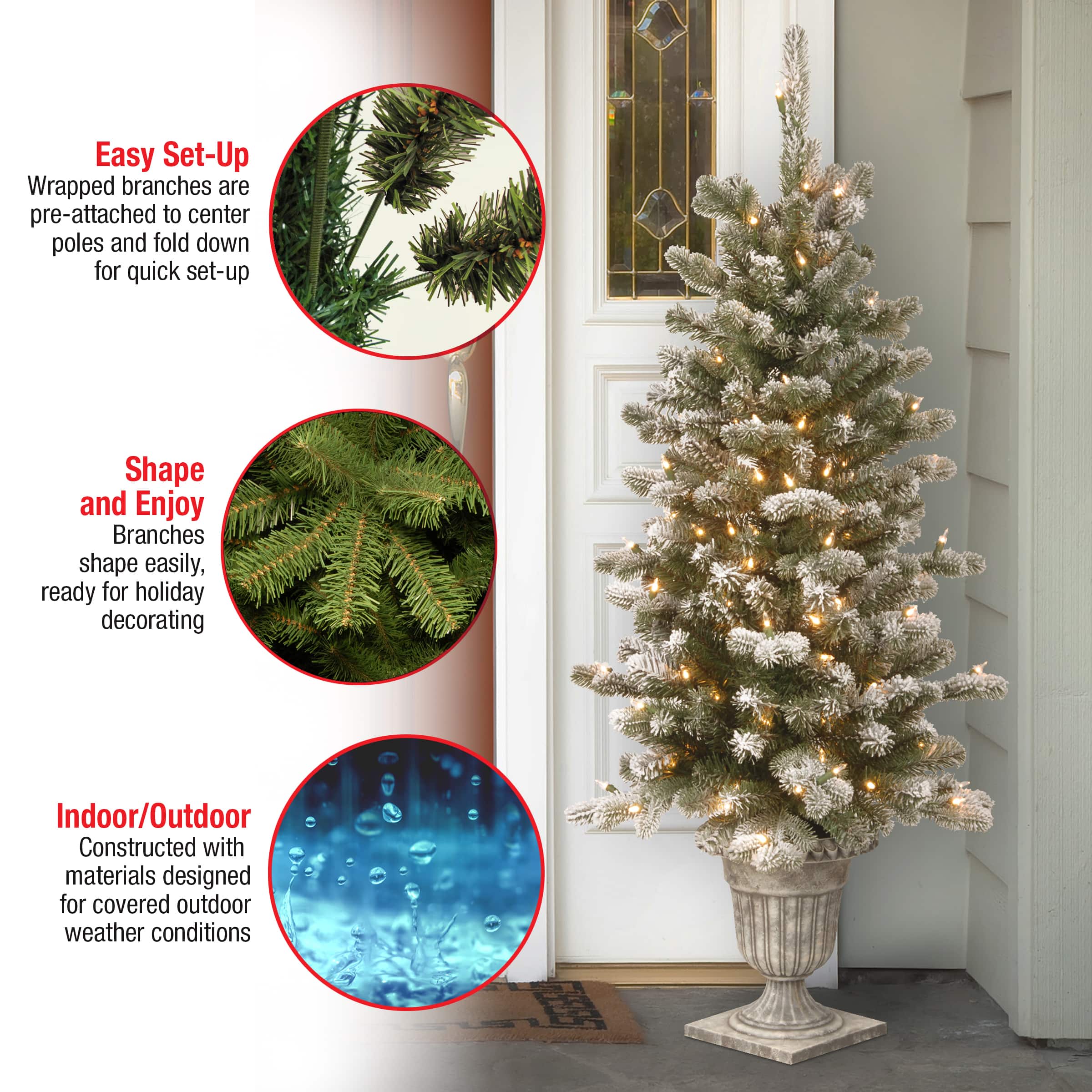 4ft. Pre-Lit Snowy Sheffield Spruce Entrance Artificial Christmas Tree, Twinkly&#x2122; LED Lights