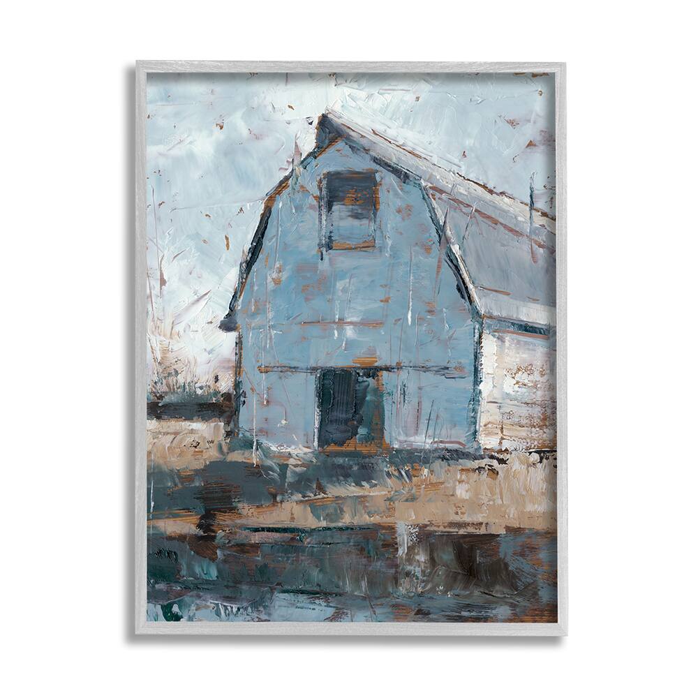 Stupell Industries Abstract Distressed White Barn Farm Architecture Framed Wall Art
