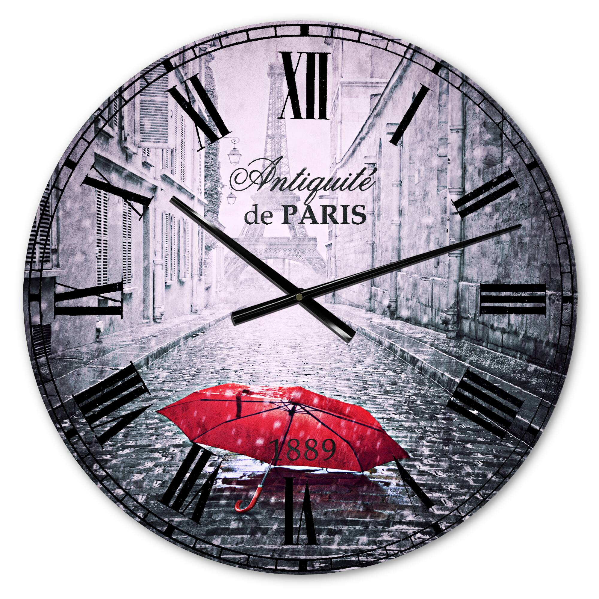 Designart 'Eiffel View From Paris Street French Country Wall Clock