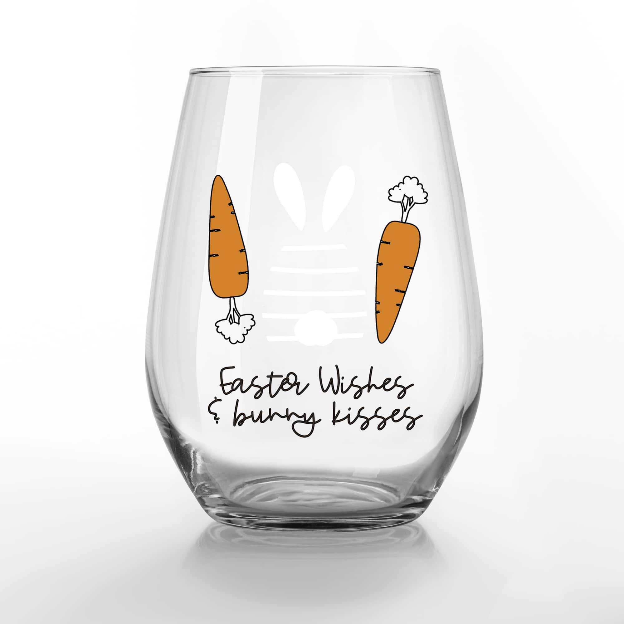 15oz. Easter Wishes & Bunny Kisses Printed Stemless Wine Glass
