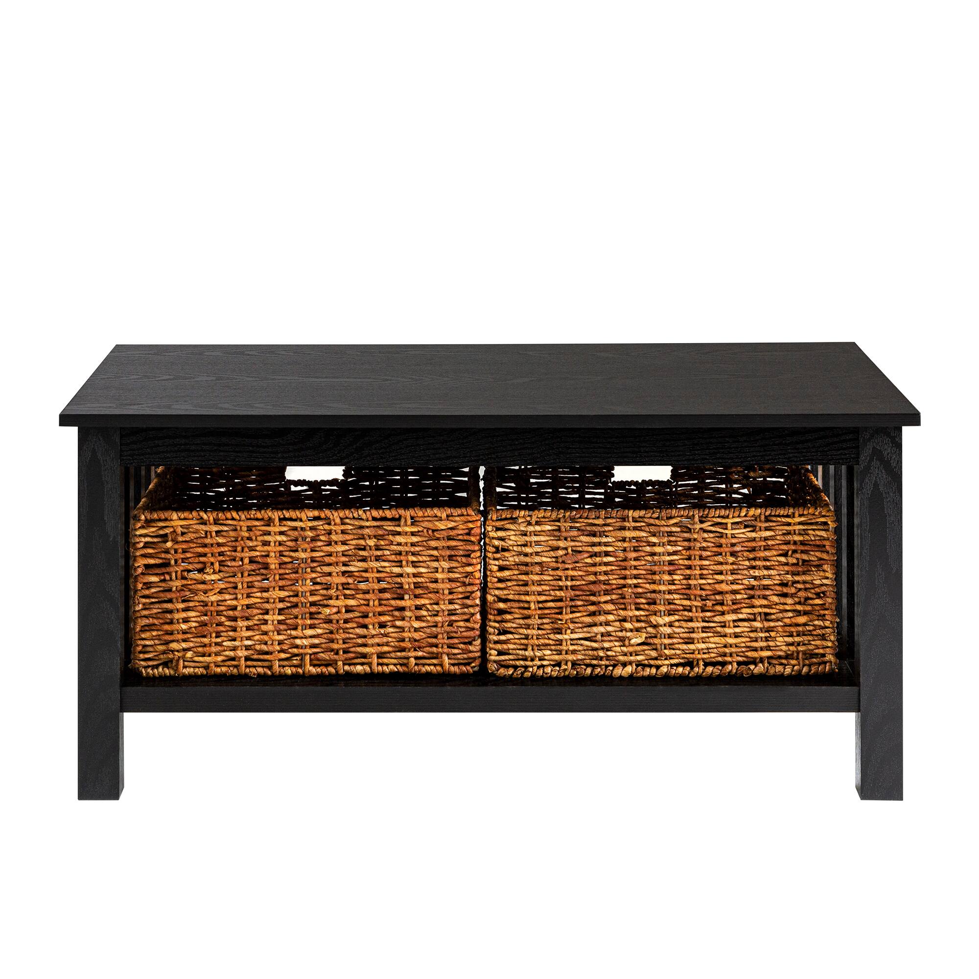 Walker Edison 40" Black Mission Storage Coffee Table with Baskets
