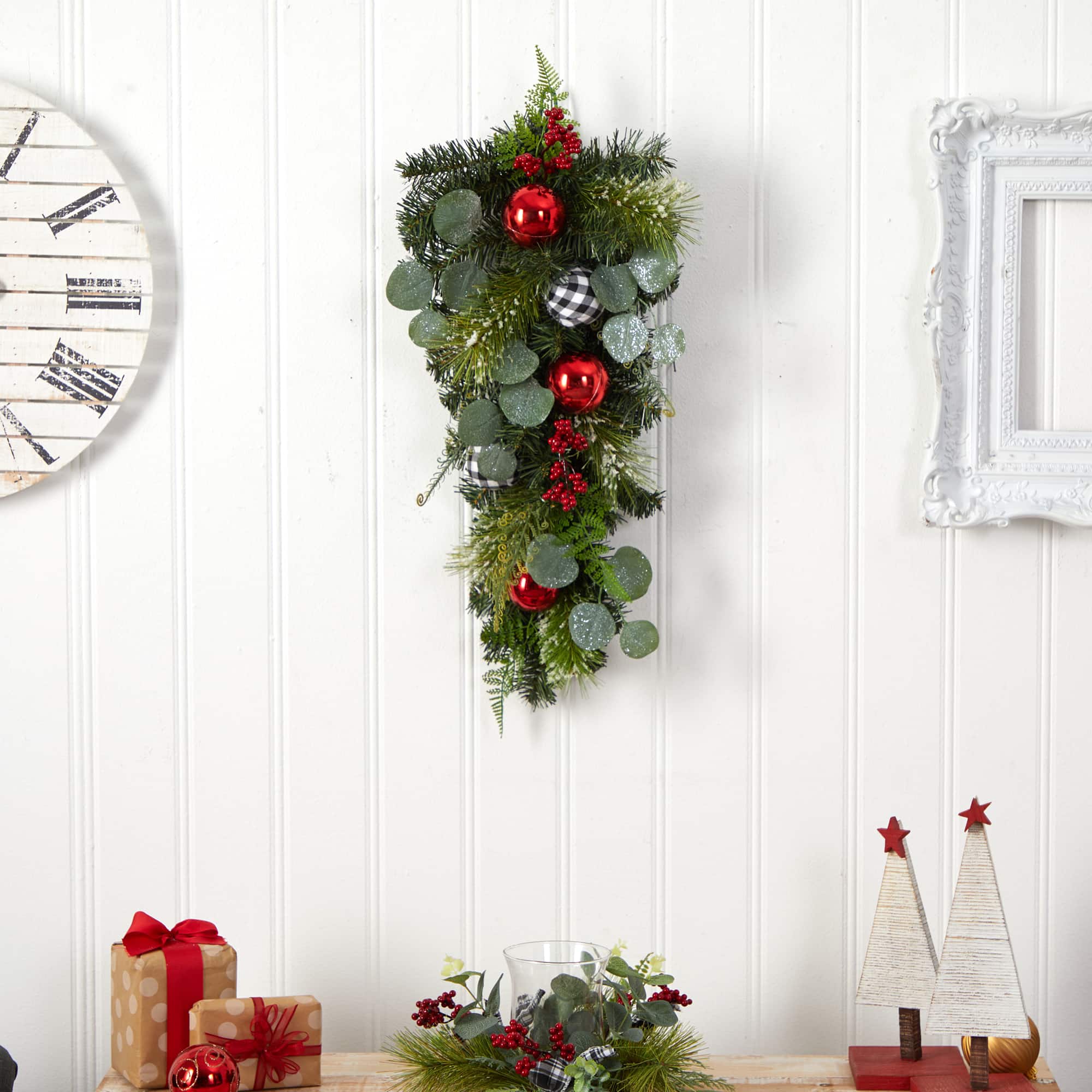 26" Christmas Greenery Ornament Teardrop Swag