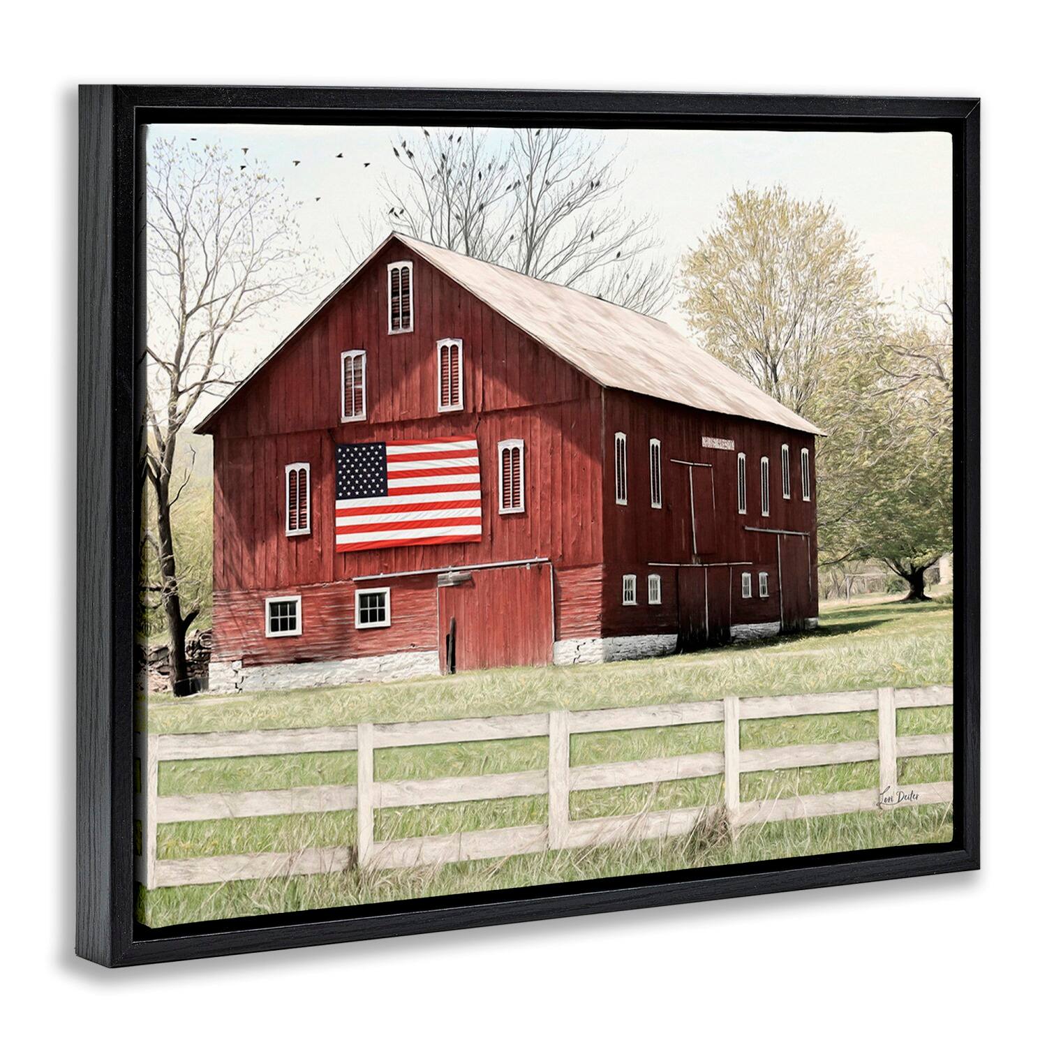 Stupell Industries Patriotic Barn Flag Floater Framed Art