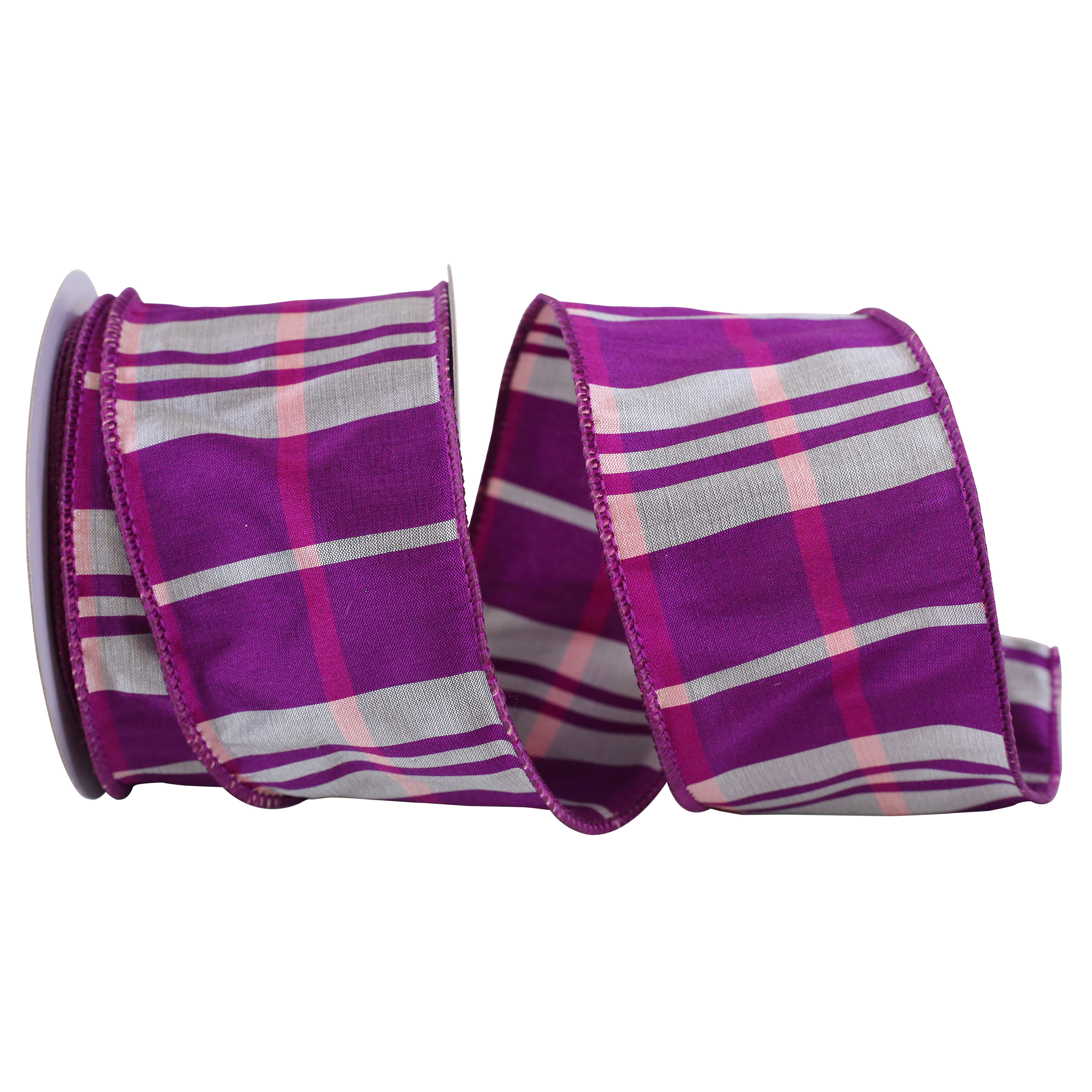 JAM Paper 2.5" x 10yd. Purple Dupioni Plaid Wired Ribbon