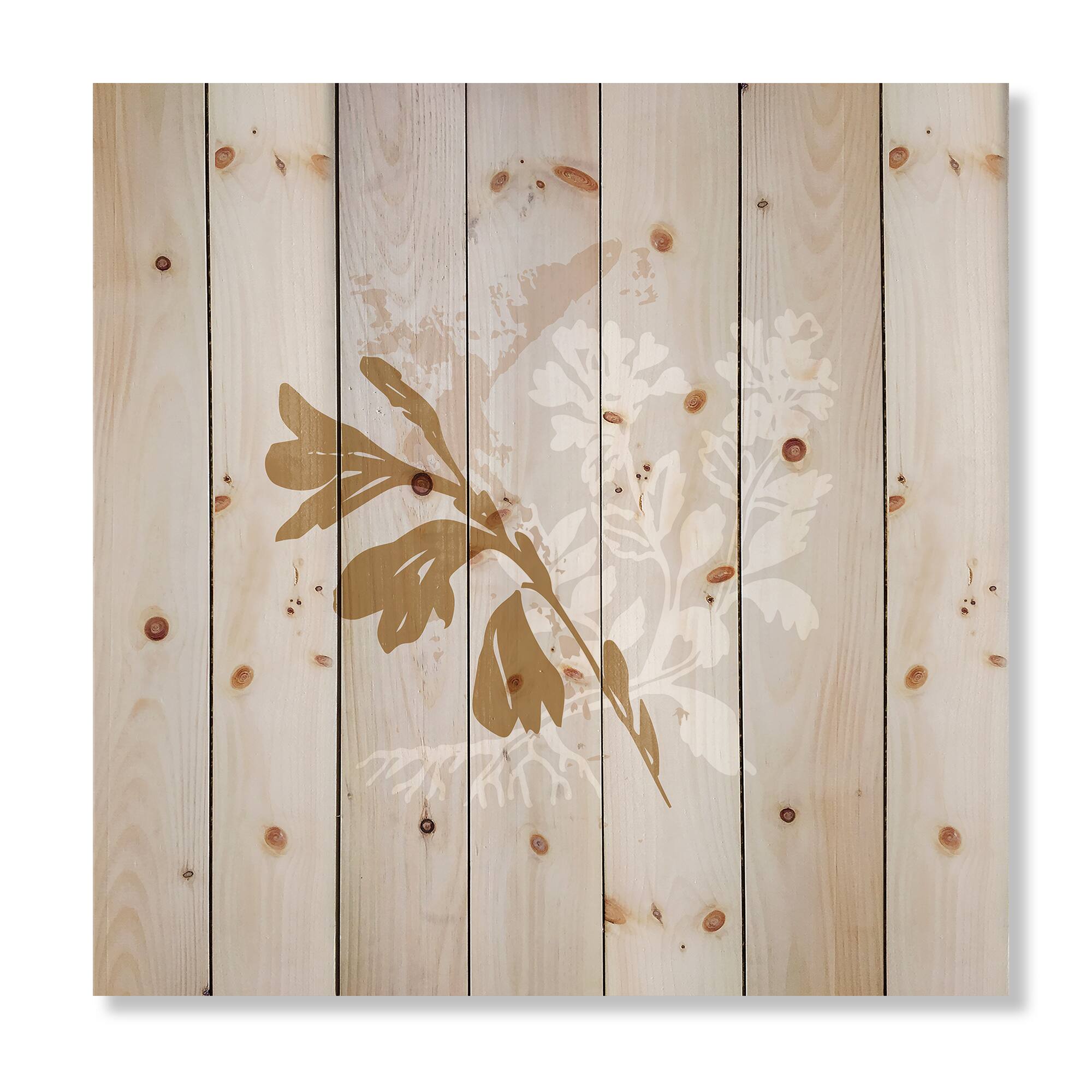 Designart - Minimal Botanical Design In Brown and White - Traditional Print on Natural Pine Wood