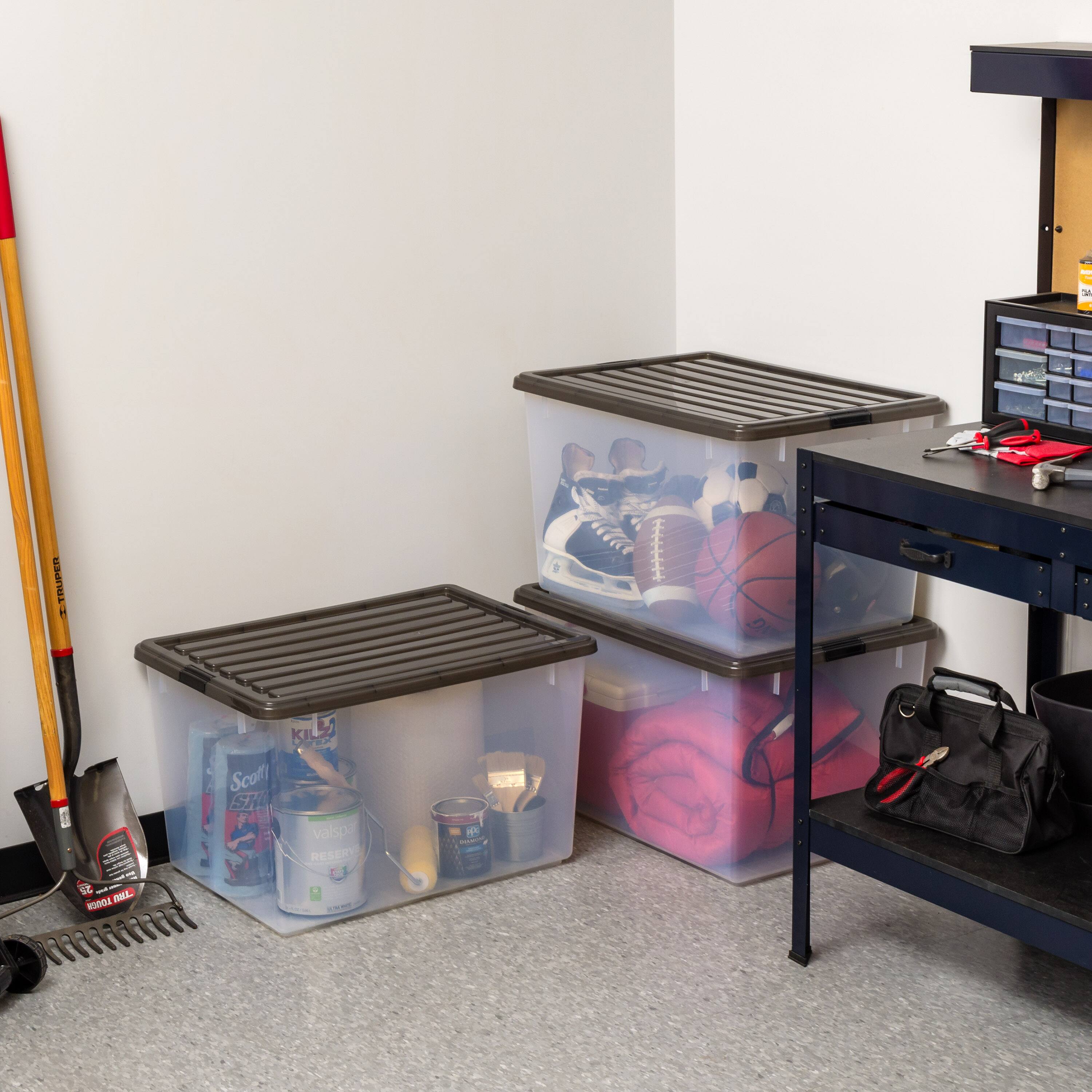 Iris® 144qt. Clear View Plastic Storage Bins with Gray Latching Buckle Lids, 3ct.