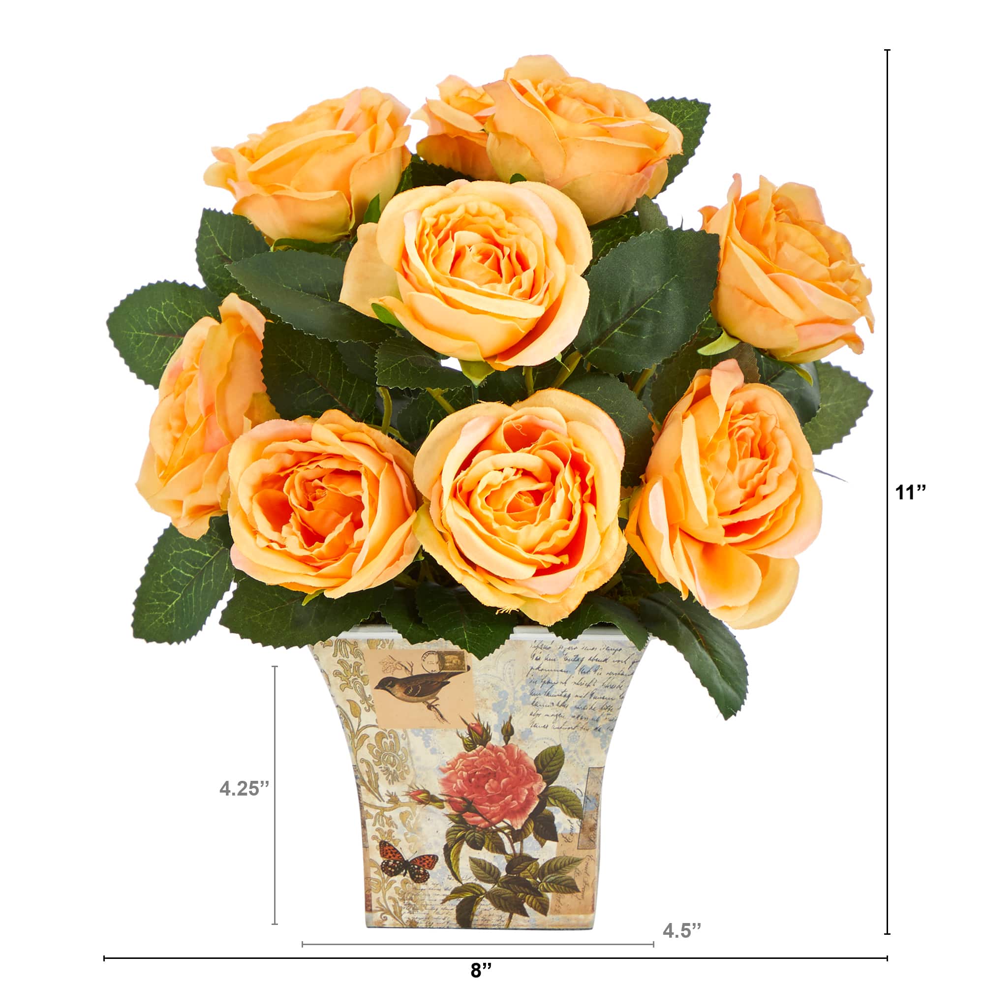 11" Orange Roses in Floral Vase