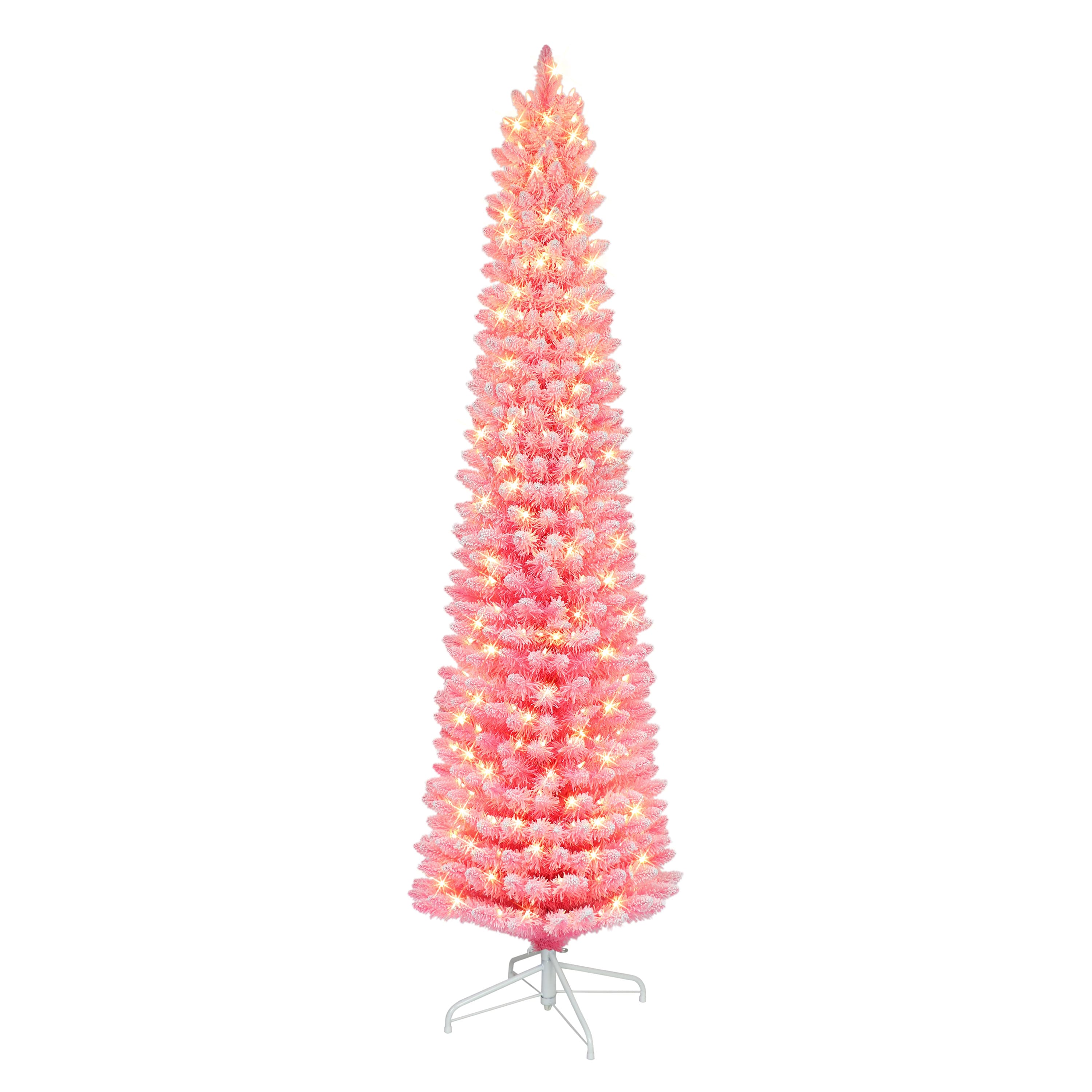 7.5ft. Pre-Lit Fashion Pink Flocked Artificial Christmas Tree, Clear Incandescent Lights