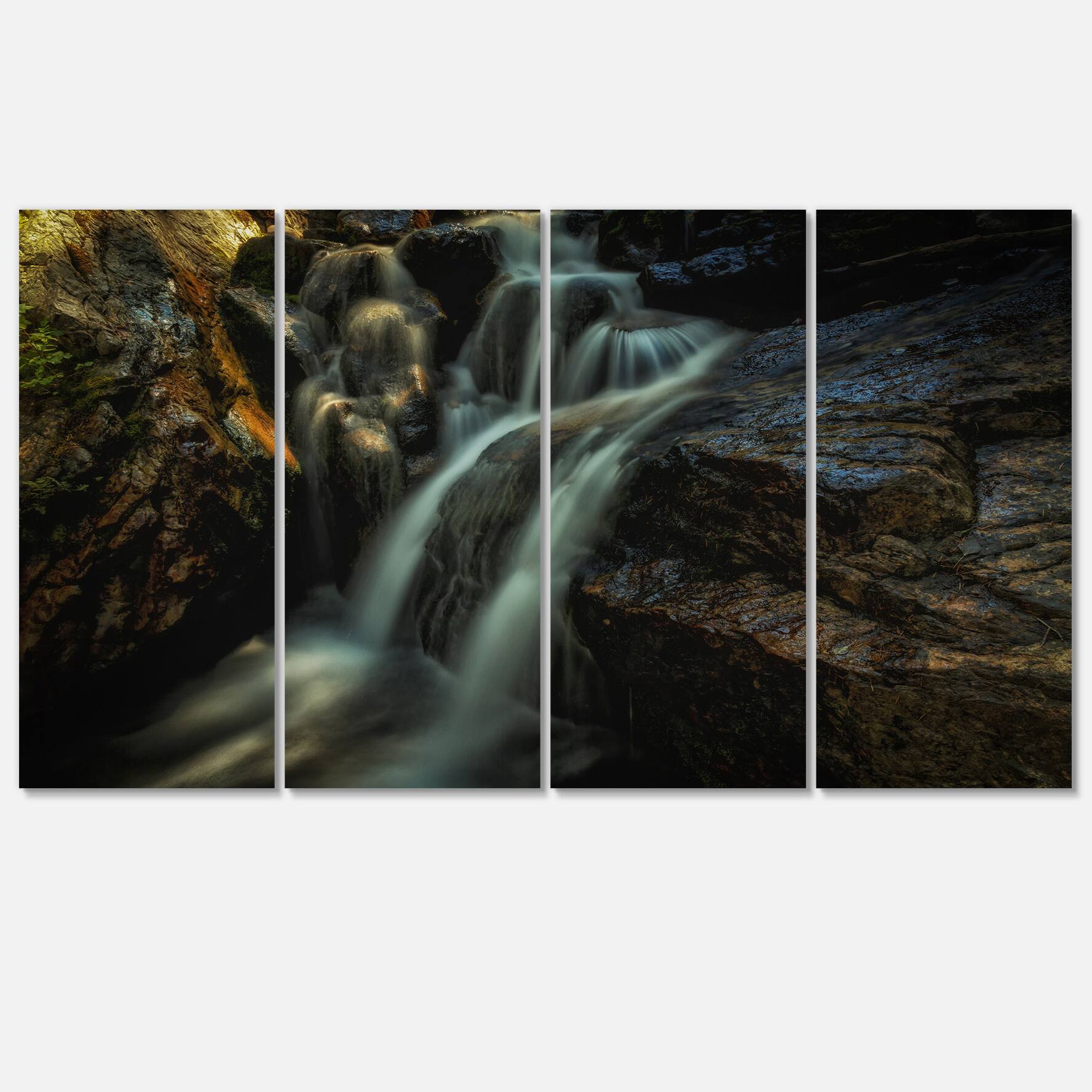 Designart - Slow Motion Waterfall in Summer - Landscape Canvas Art Print