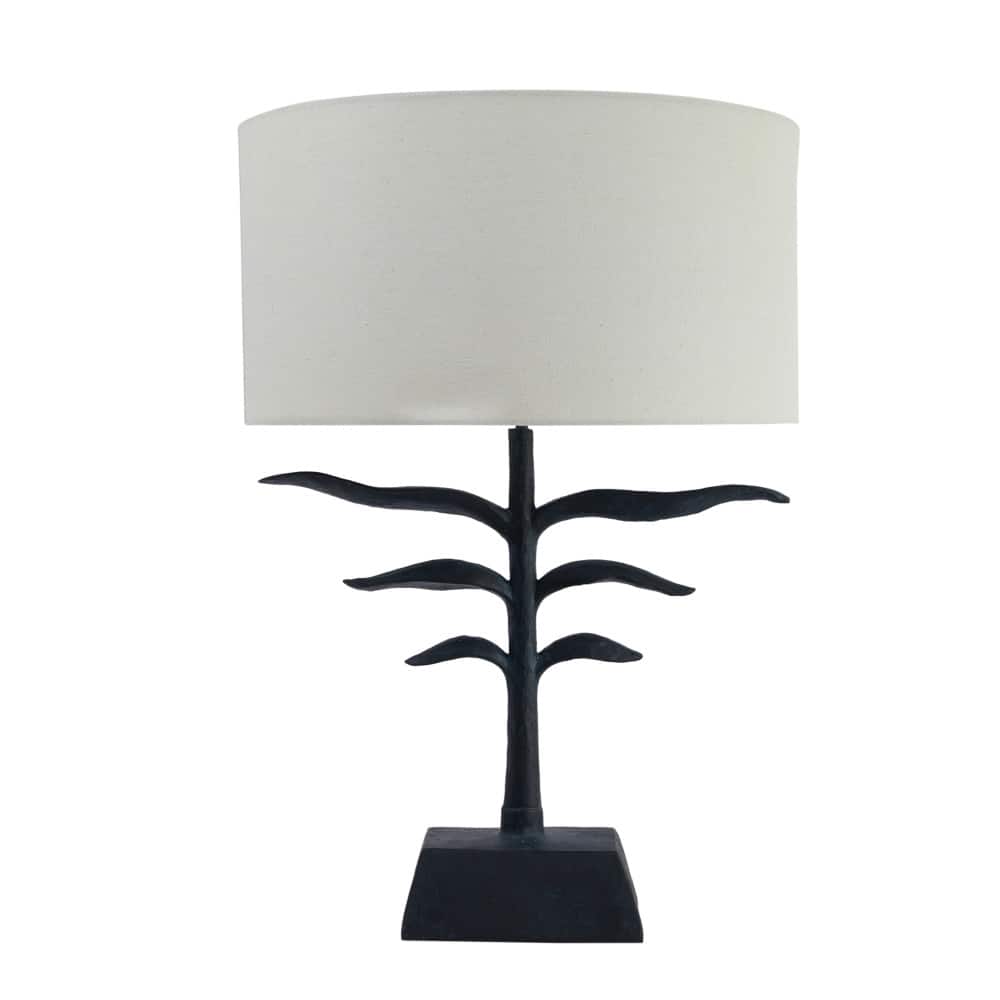 Hello Honey&#xAE; 24&#x22; Black and Natural Leaf Shaped Table Lamp with Fabric Shade