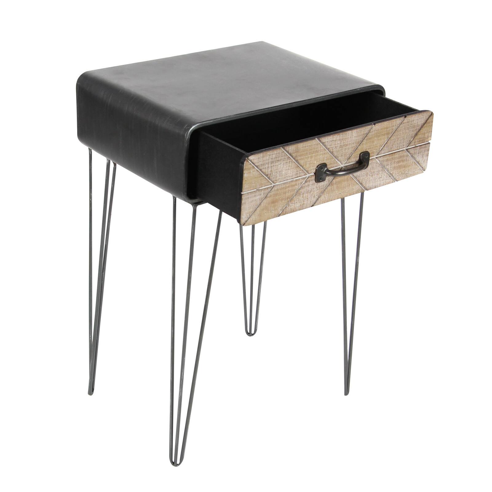 2ft. Black Iron and Wood Modern Accent Table