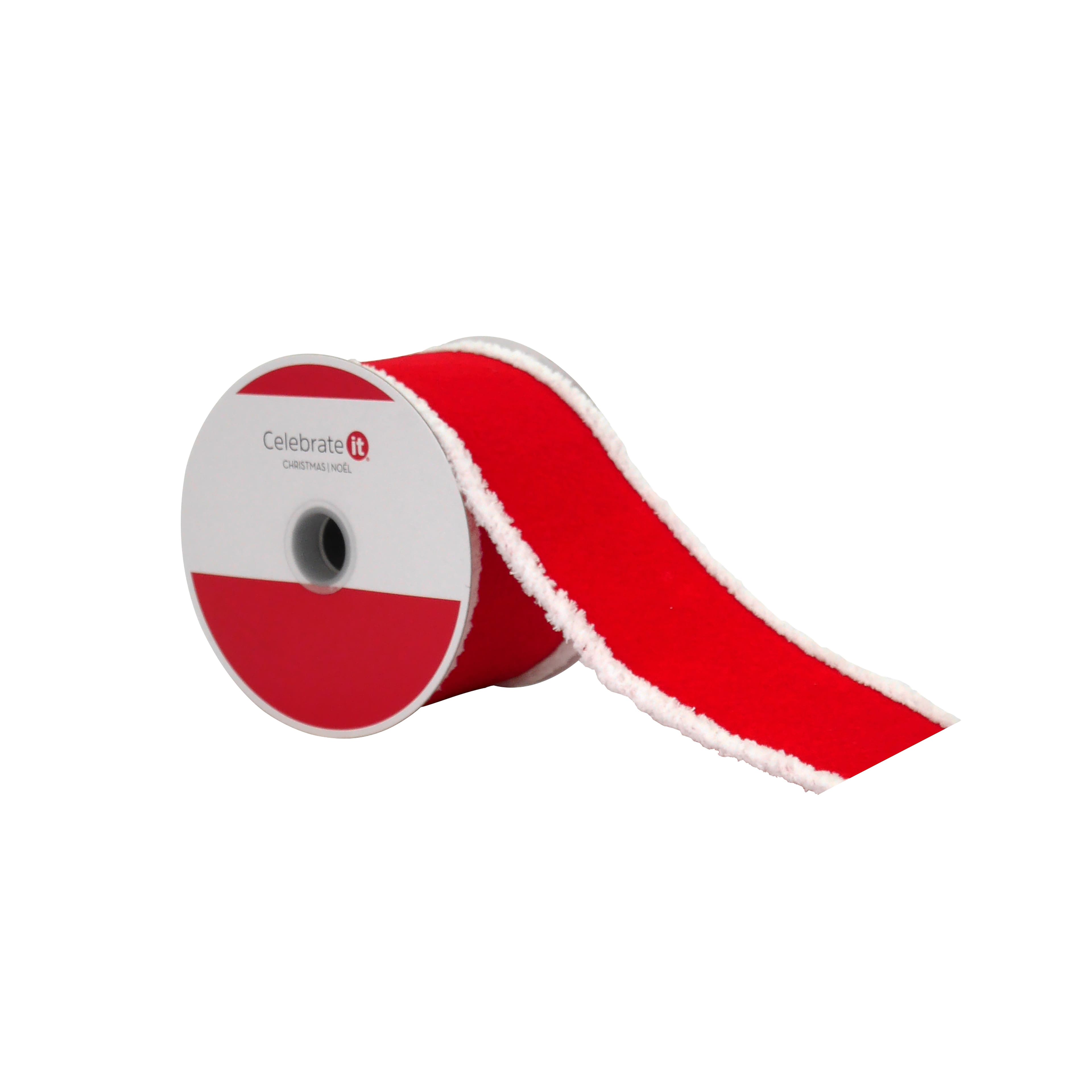 2.5&#x22; x 15ft. Red with White Fluff Edges Wired Ribbon by Celebrate It&#xAE;