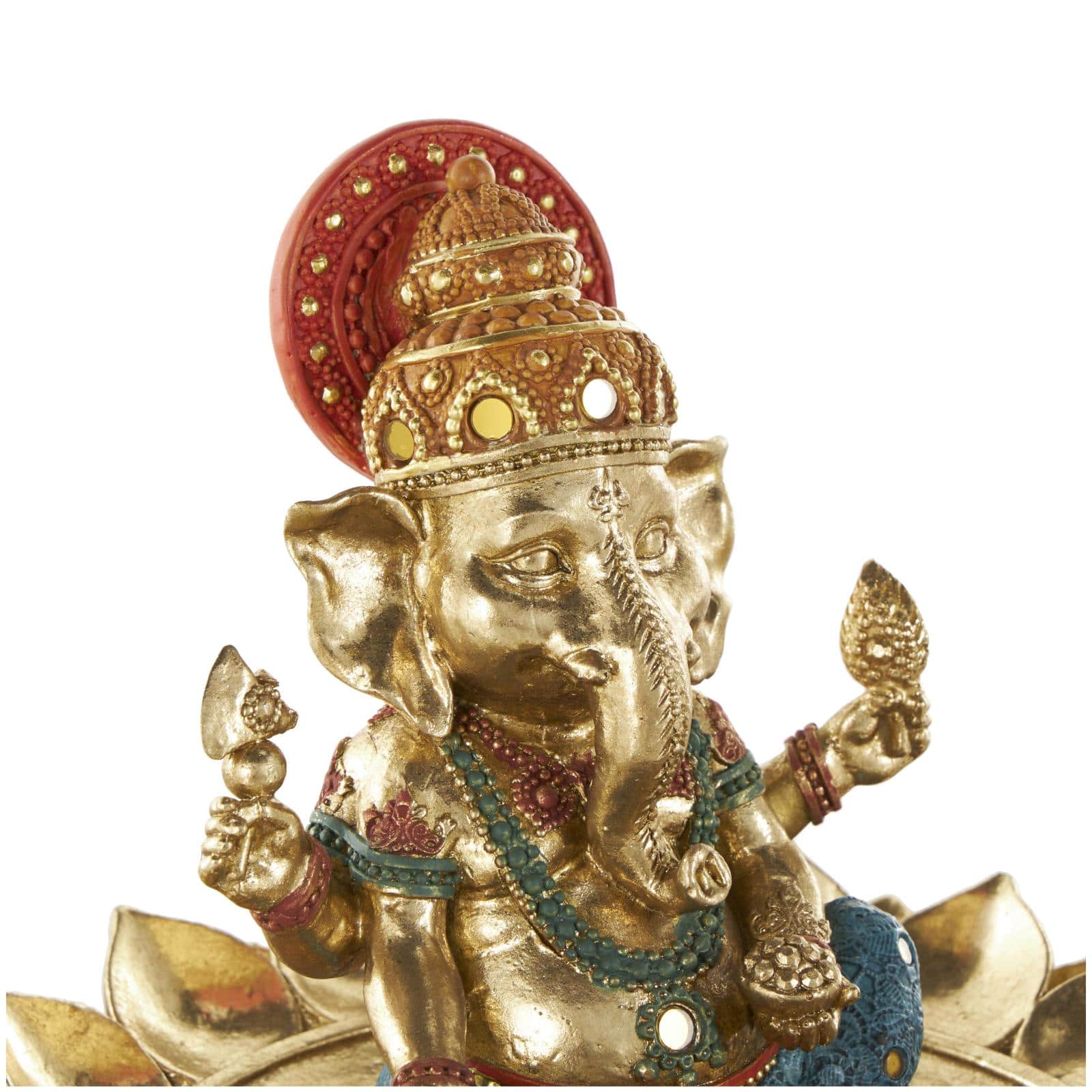 9.5" Long Gold Ganesh Sculpture with Lotus Plate