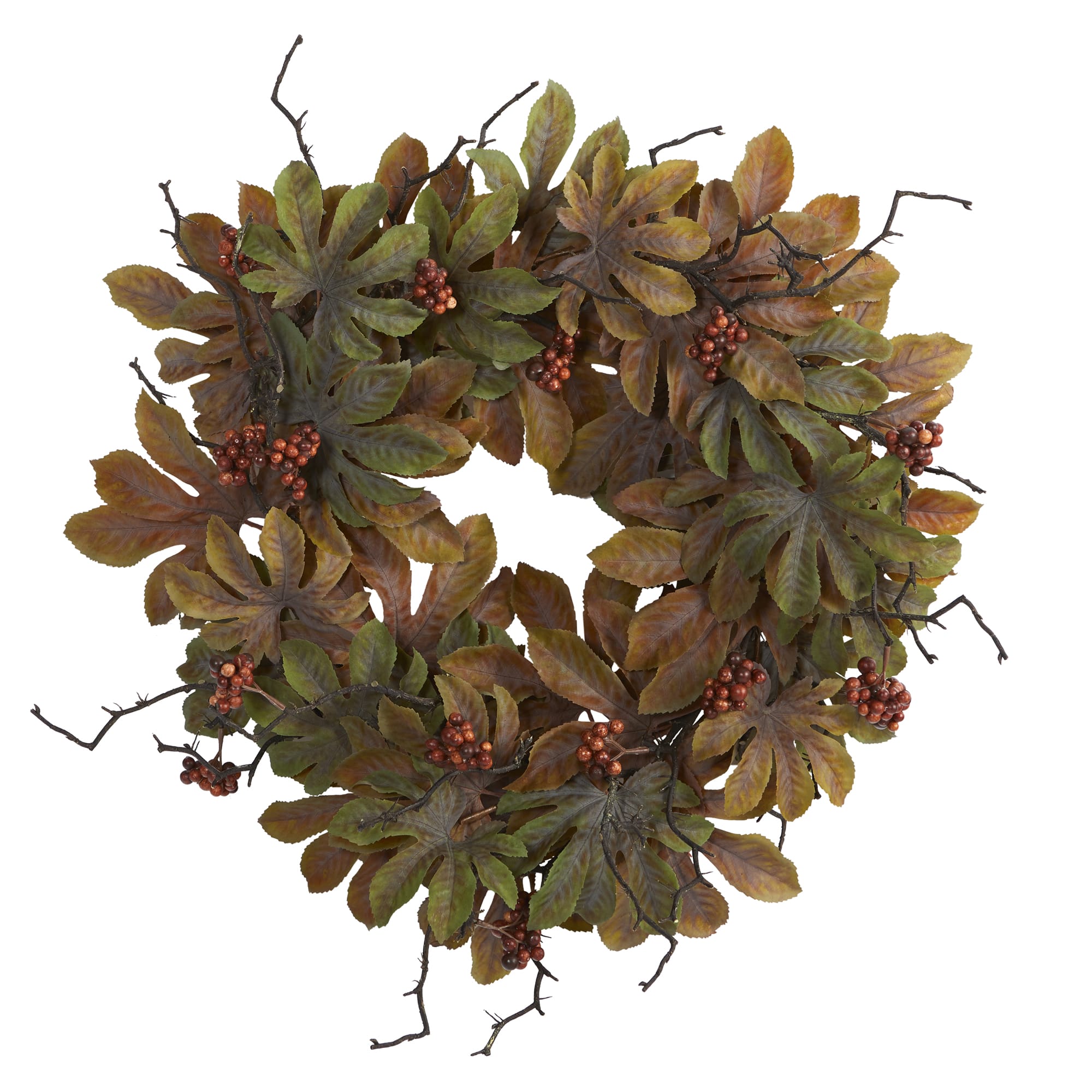 24&#x22; Fatsia &#x26; Berries Autumn Wreath