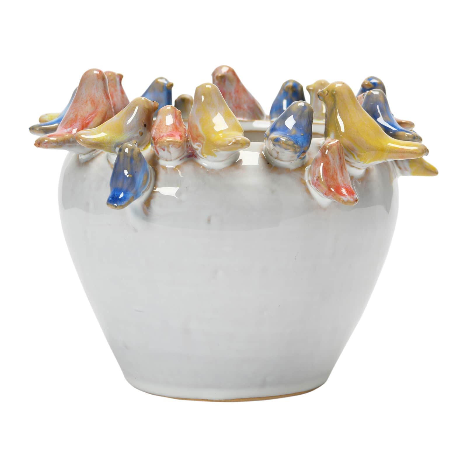 Hello Honey&#xAE; 6&#x27;&#x27; Reactive Glaze Stoneware Planter with Birds on Rim