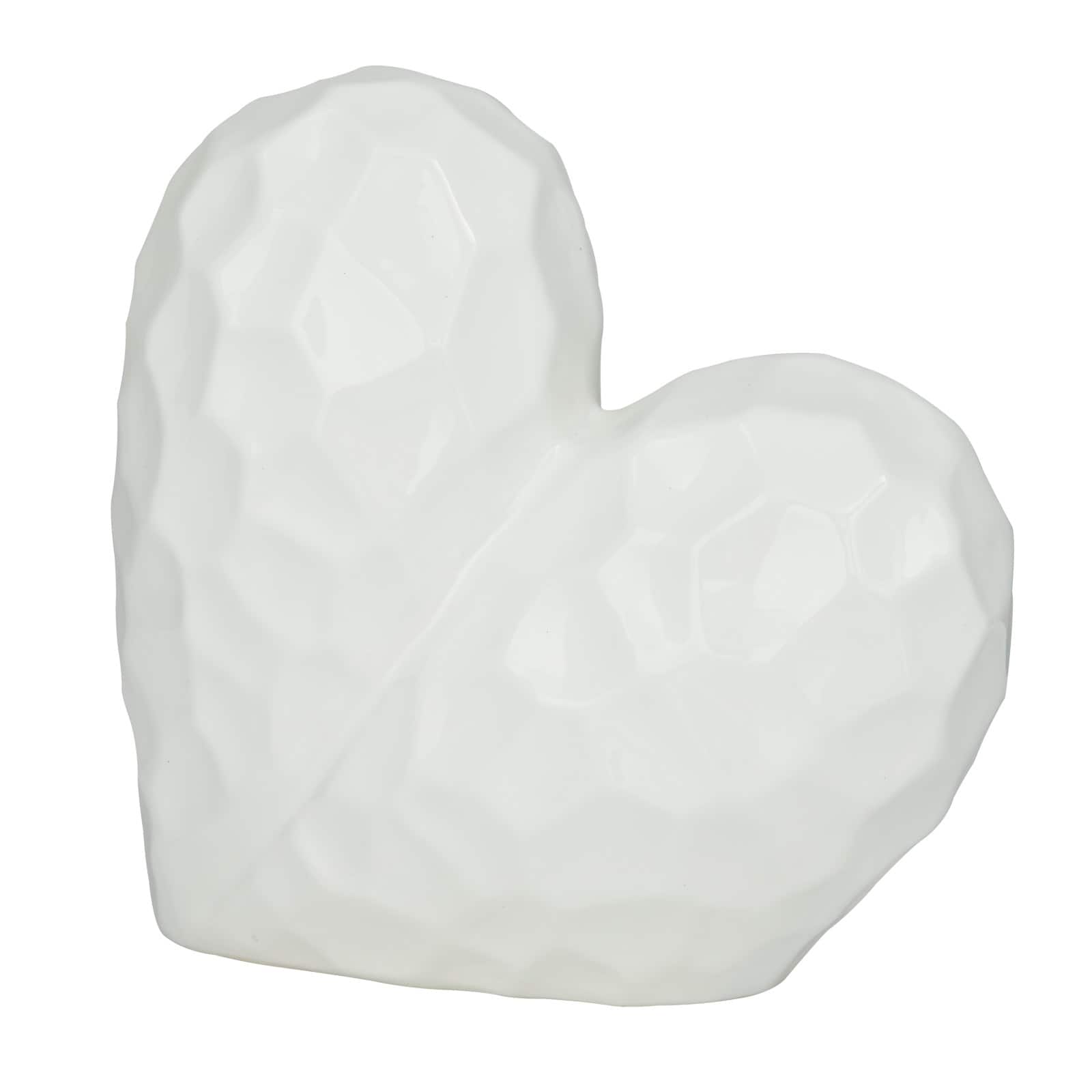 White Porcelain Contemporary Heart Sculpture, 12 x 6 x 11 By Ivory And Iris
