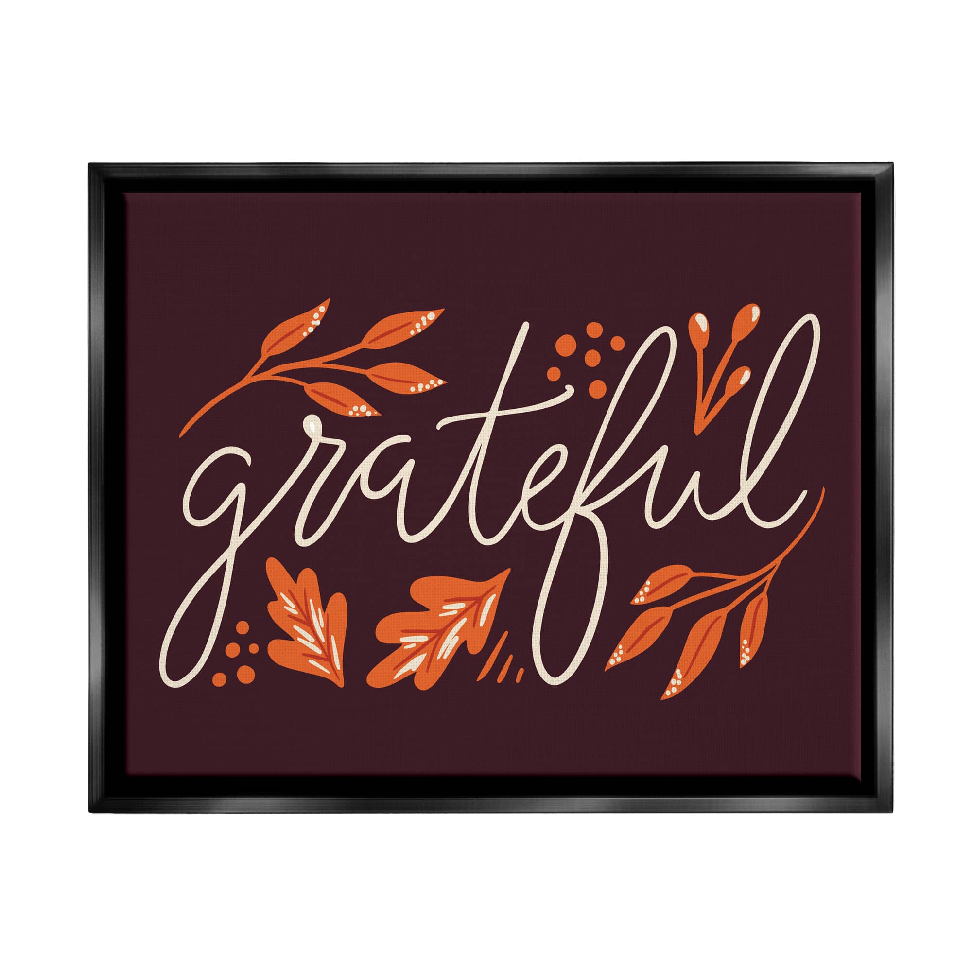 Stupell Industries Grateful Autumnal Leaves Phrase Framed Floater Canvas Wall Art