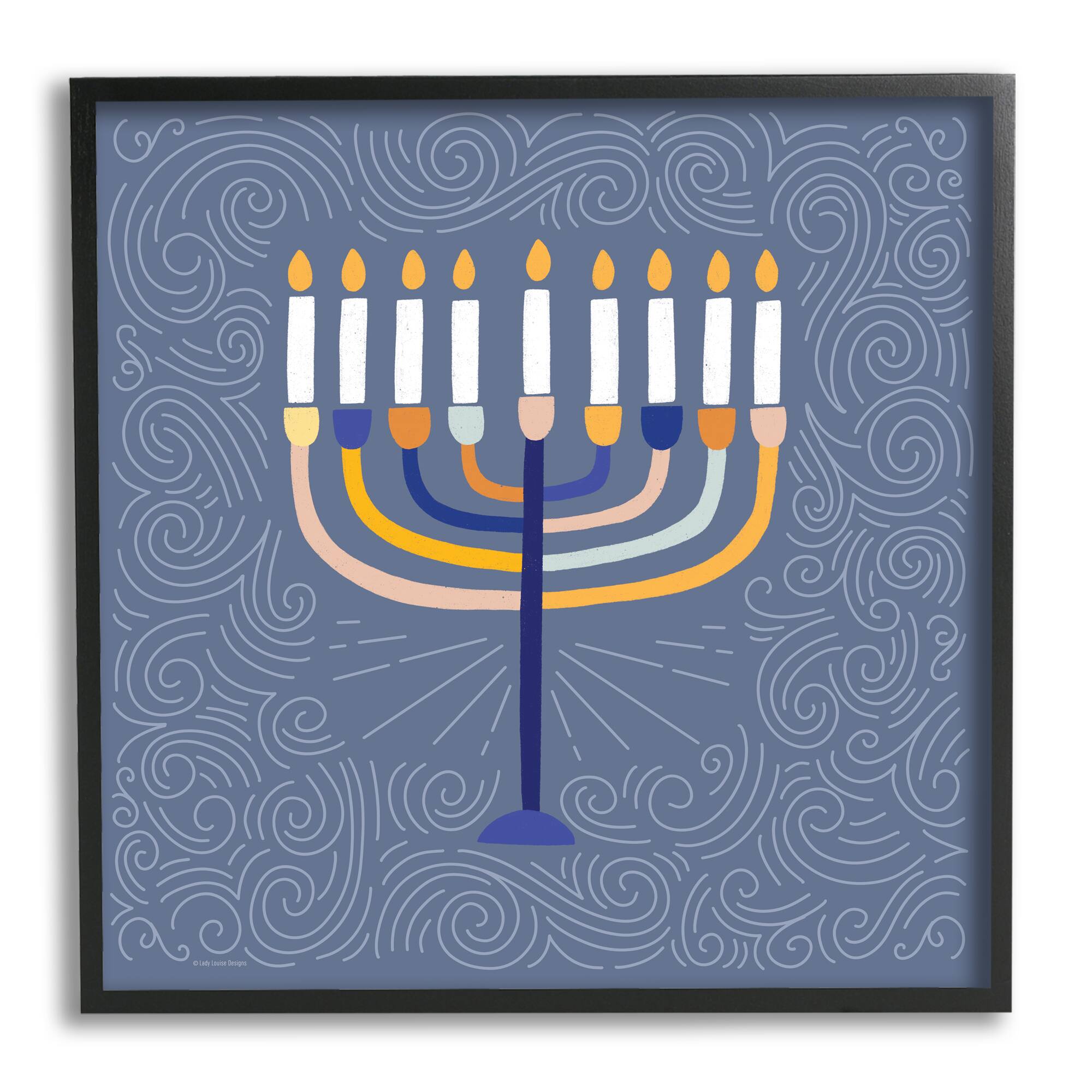 Stupell Industries Patterned Hanukkah Menorah Swirls Framed Giclee Art